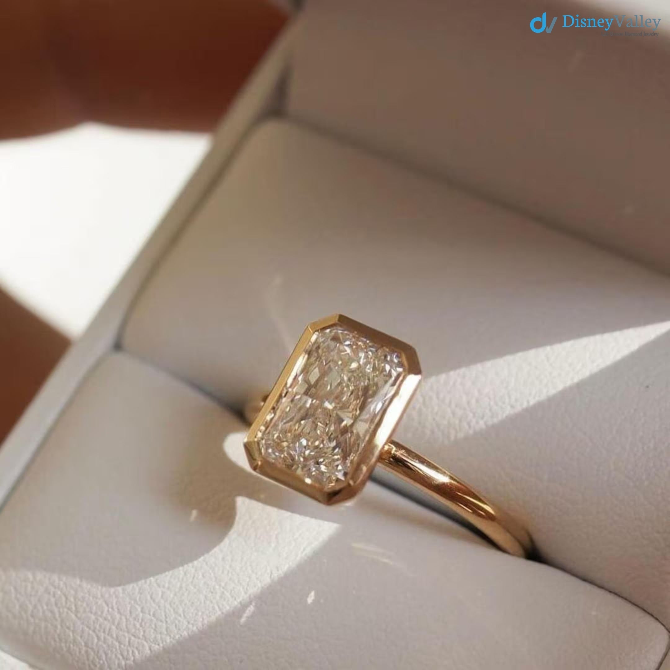 3.00 Ct IGI CERTIFIED Elongated Radiant Cut Lab Grown Diamond Bezel Set Solitaire Engagement Ring - DisneyValley 