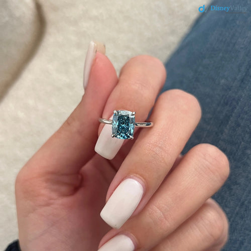 2 Carat Cushion Fancy Vivid Blue Solitaire Ring / Blue Diamond Engagement Ring - DisneyValley 