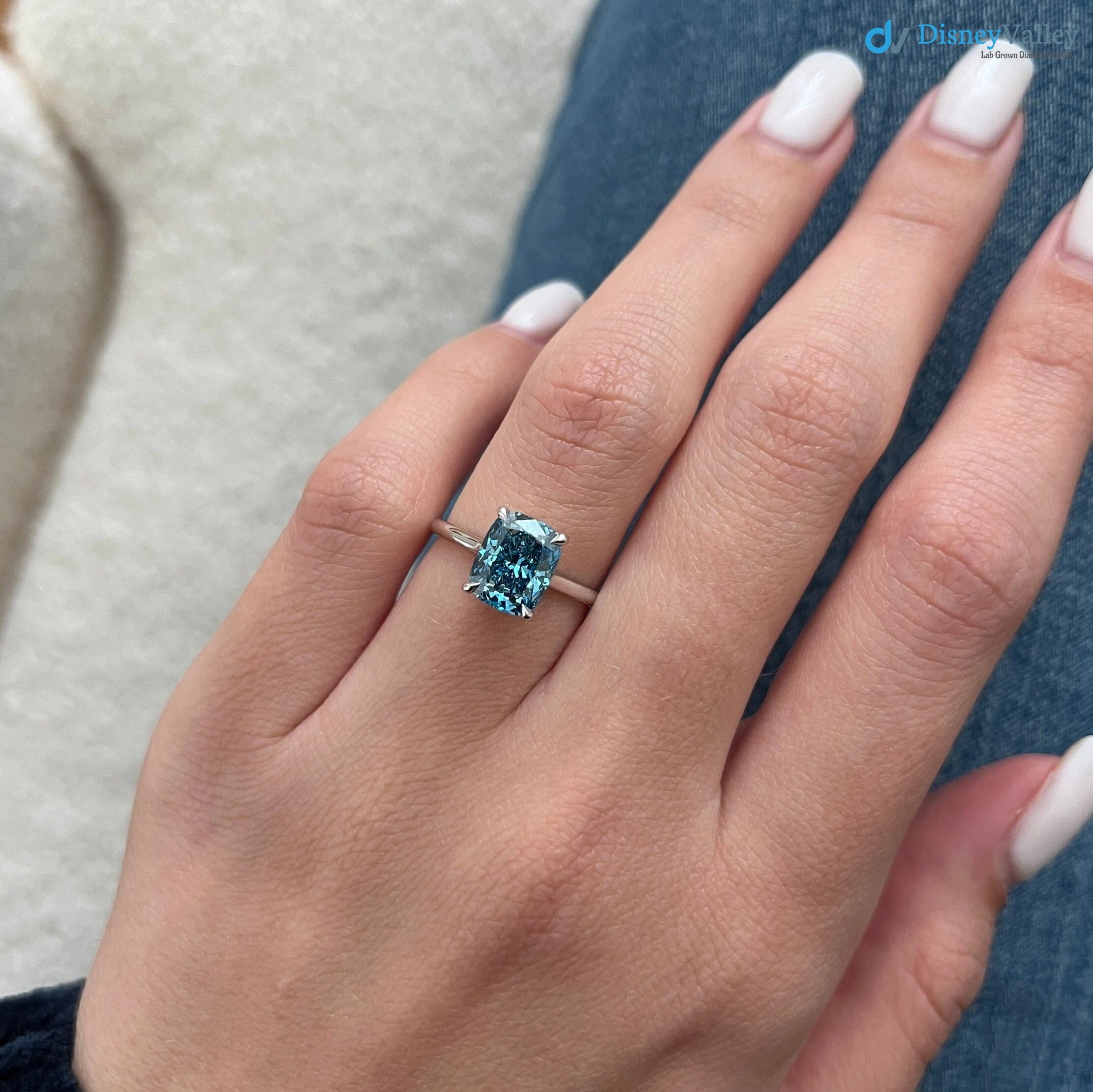 2 Carat Cushion Fancy Vivid Blue Solitaire Ring / Blue Diamond Engagement Ring Secondary image