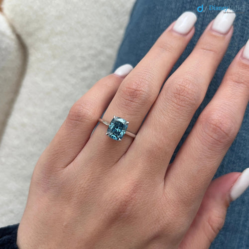 2 Carat Cushion Fancy Vivid Blue Solitaire Ring / Blue Diamond Engagement Ring - DisneyValley 