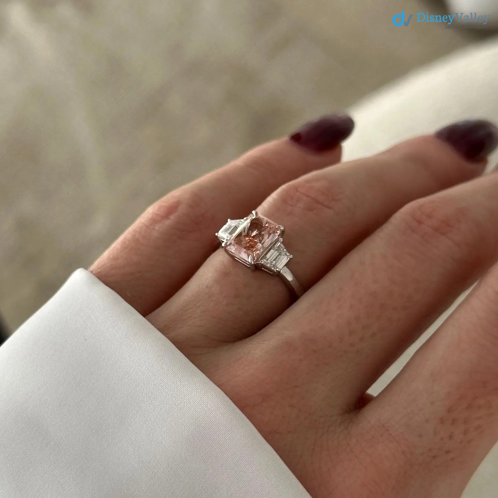 2 Carat Fancy Vivid Pink Radiant Cut Lab Diamond Engagement Ring - DisneyValley 