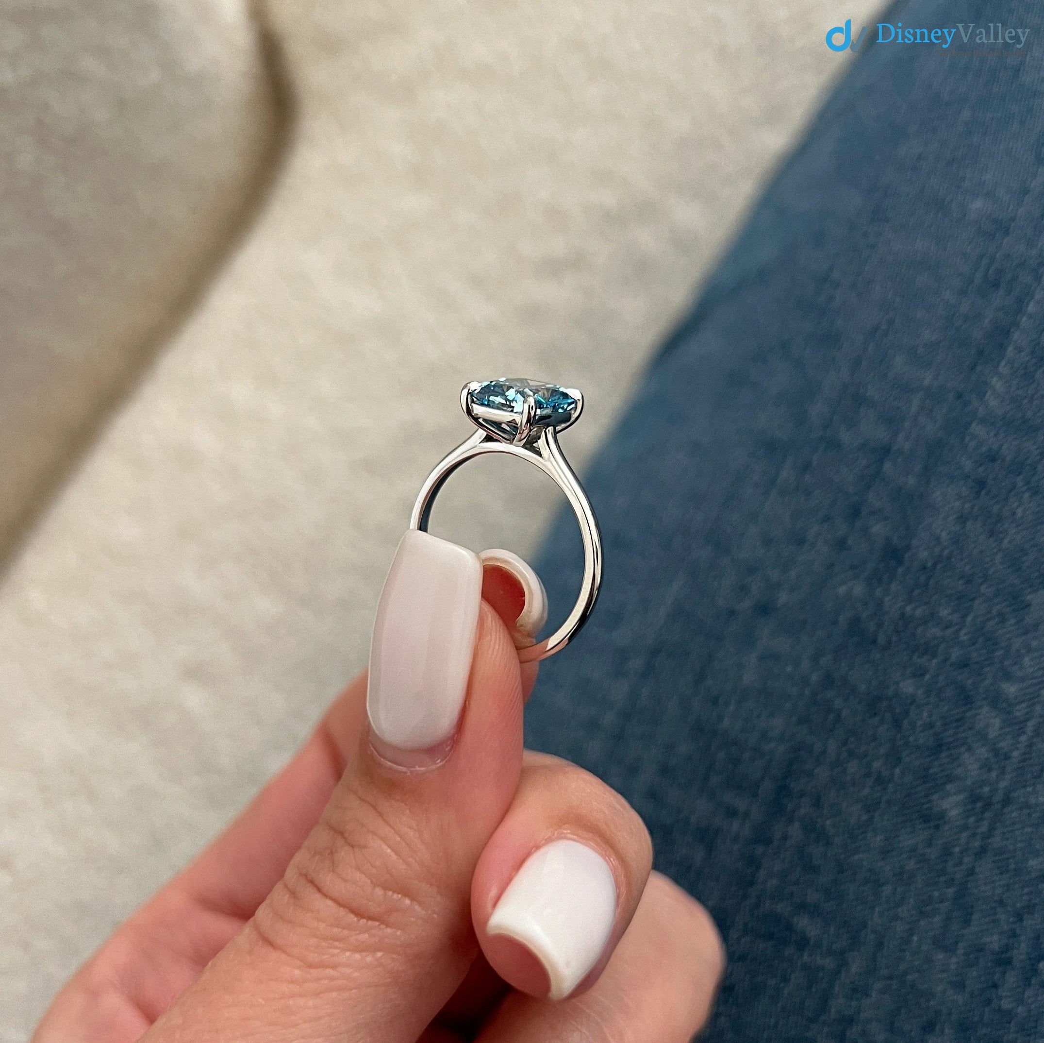 2 Carat Cushion Fancy Vivid Blue Solitaire Ring / Blue Diamond Engagement Ring - DisneyValley 