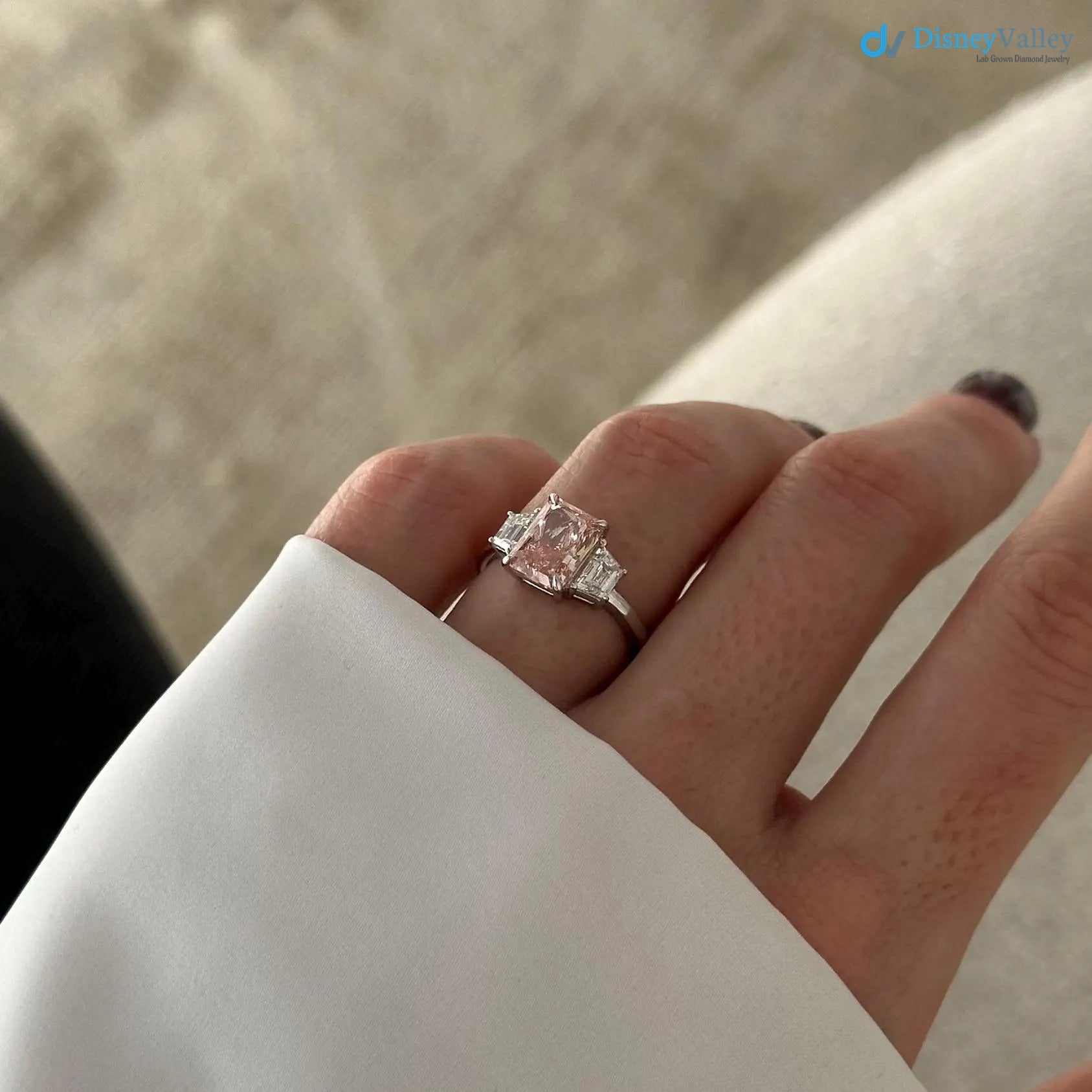 2 Carat Fancy Vivid Pink Radiant Cut Lab Diamond Engagement Ring - DisneyValley 