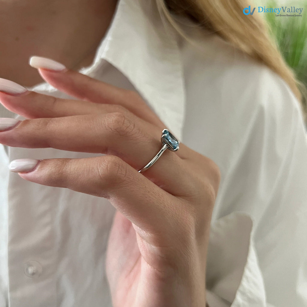 2 Carat Cushion Fancy Vivid Blue Solitaire Ring / Blue Diamond Engagement Ring - DisneyValley 