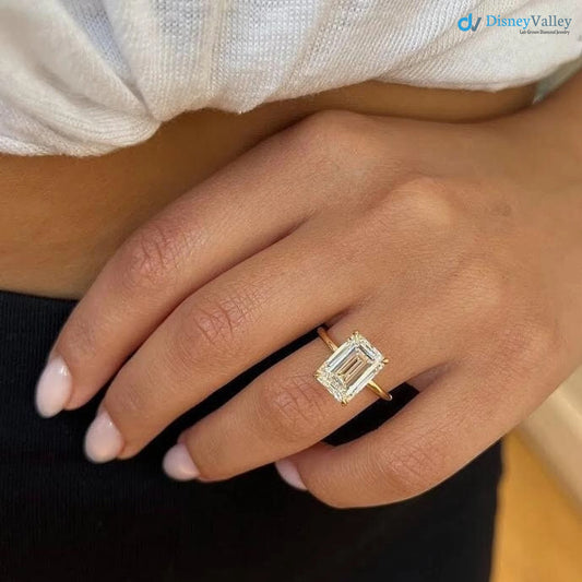 Dreamy 3.00 Carat D-VVS2 Emerald Cut Lab Grown Diamond Solitaire Ring - DisneyValley 