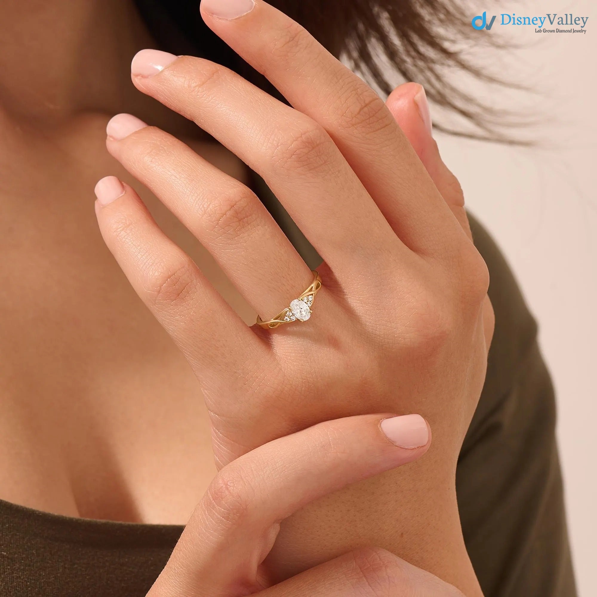 Women's Gold Oval Minimalist Solitaire Ring Simple Proposal Engagement Ring - DisneyValley 