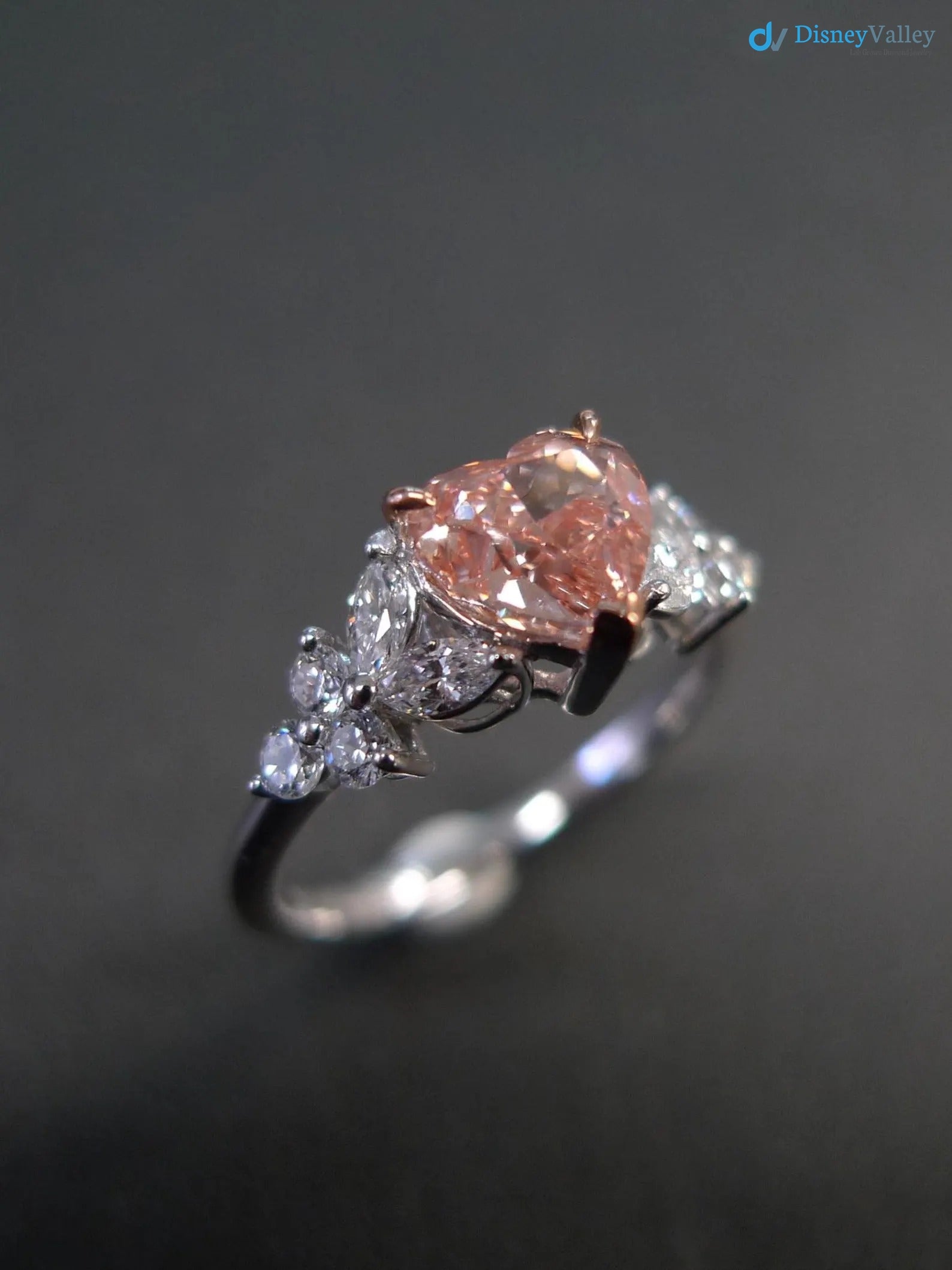 Pink Diamond Lab Grown Diamond Heart Shape Engagement Ring Jewelry Gifts Stackable Ring - DisneyValley 