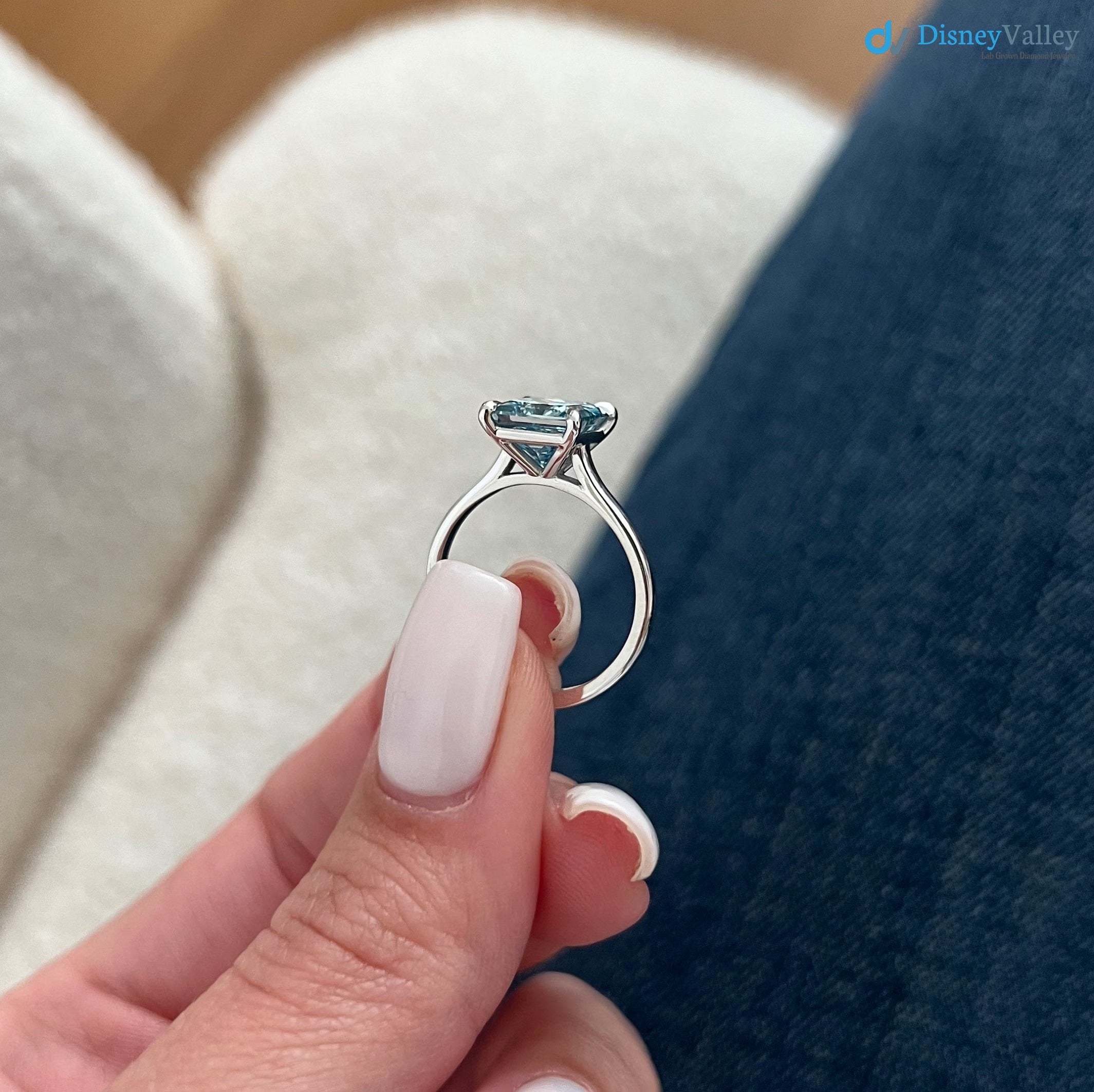2 Carat Princess Cut Fancy Vivid Blue Lab Grown Diamond Engagement Ring - DisneyValley 