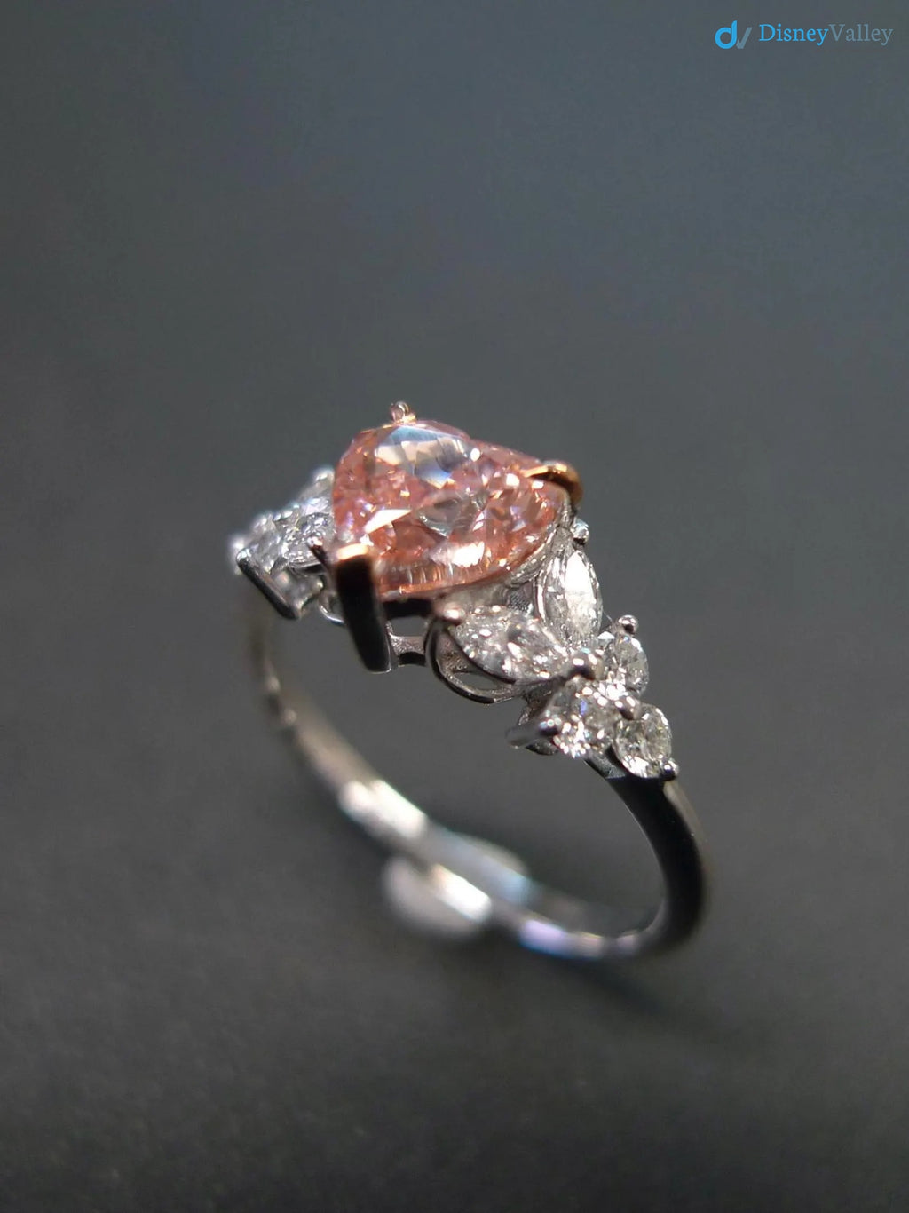 Pink Diamond Lab Grown Diamond Heart Shape Engagement Ring Jewelry Gifts Stackable Ring - DisneyValley 