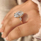 Oval Diamond Three Stone Engagement Ring With Pear Side Stone