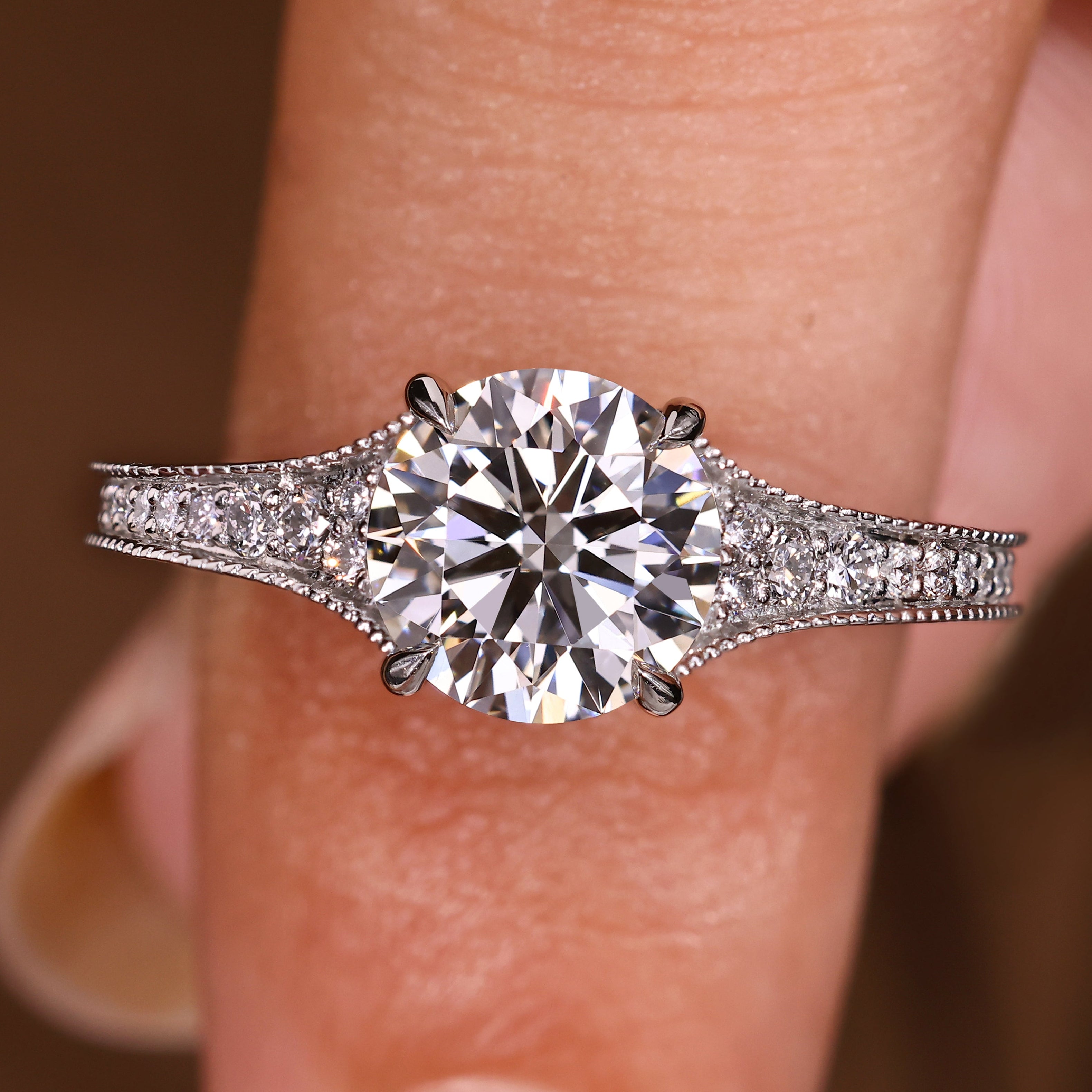 Round Diamond Engagement Ring with Round Diamonds Pave Setting Main image