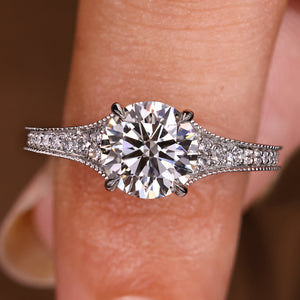 Round Diamond Engagement Ring with Round Diamonds Pave Setting