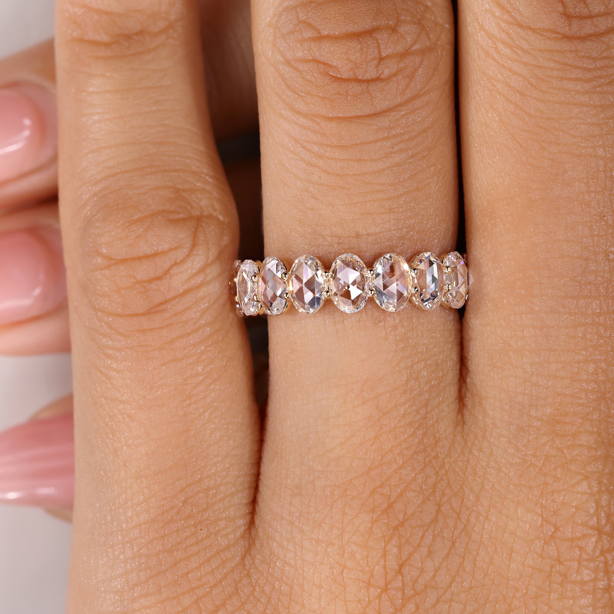 Oval Rose Cut Diamond Eternity Band with Shared Prong