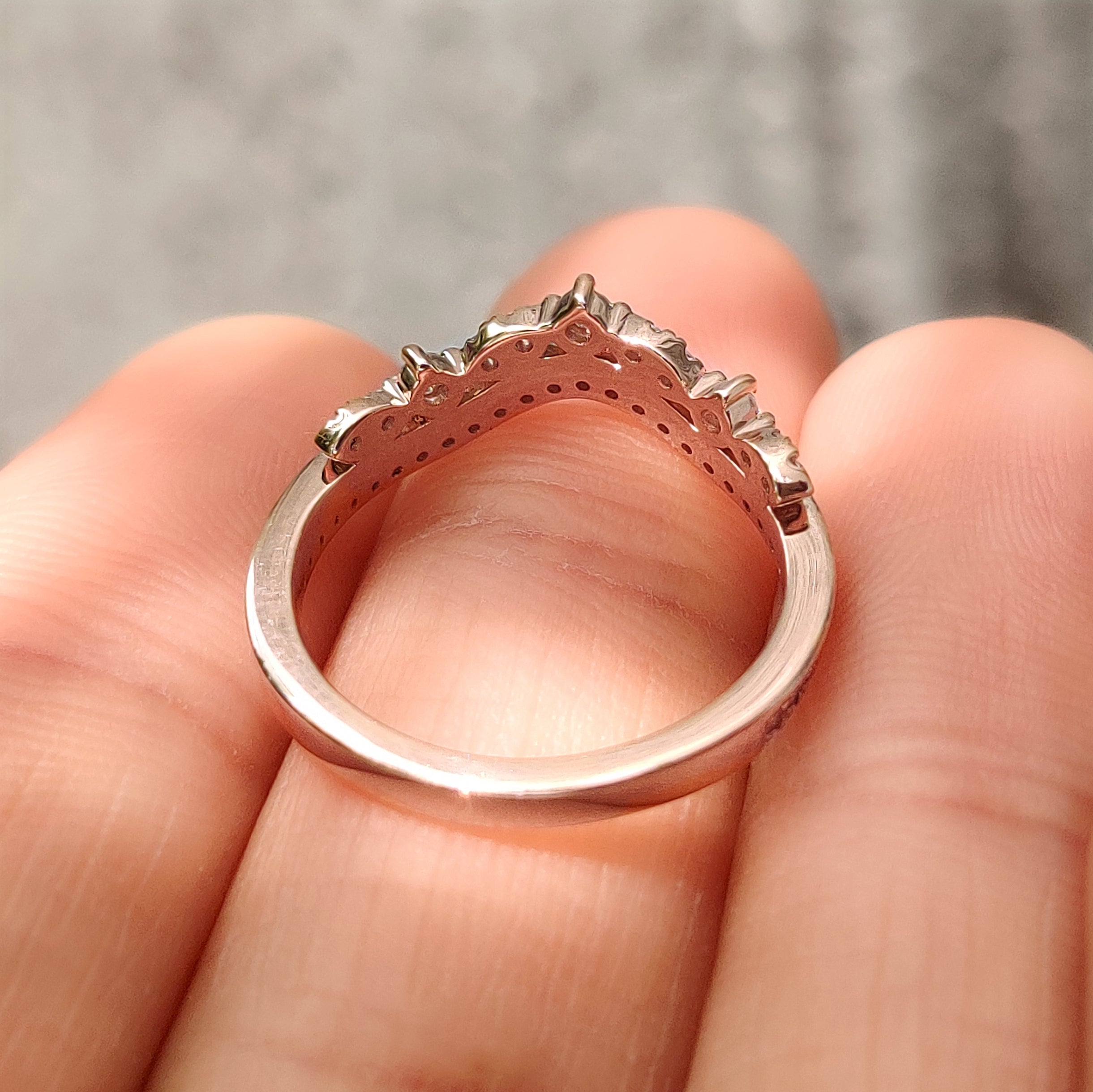 Pink Round Diamond Tiara Wedding Band In 3/4 Eternity Style