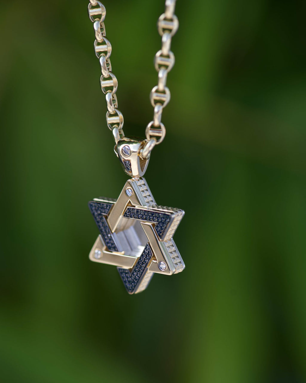 STAR OF DAVID Two-Tone Gold Pendant with 0.45ct Black Diamonds
