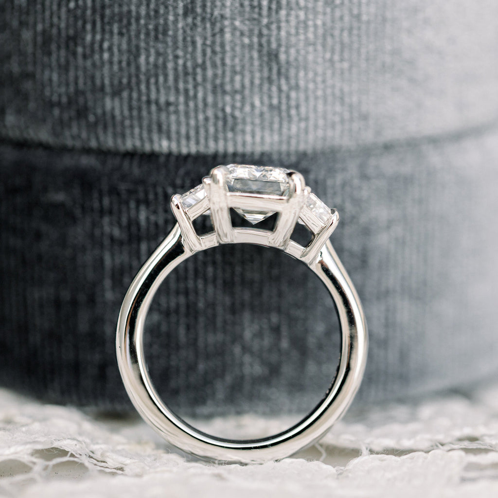 2.75 CT Emerald Moissanite Three Stones Engagement Ring