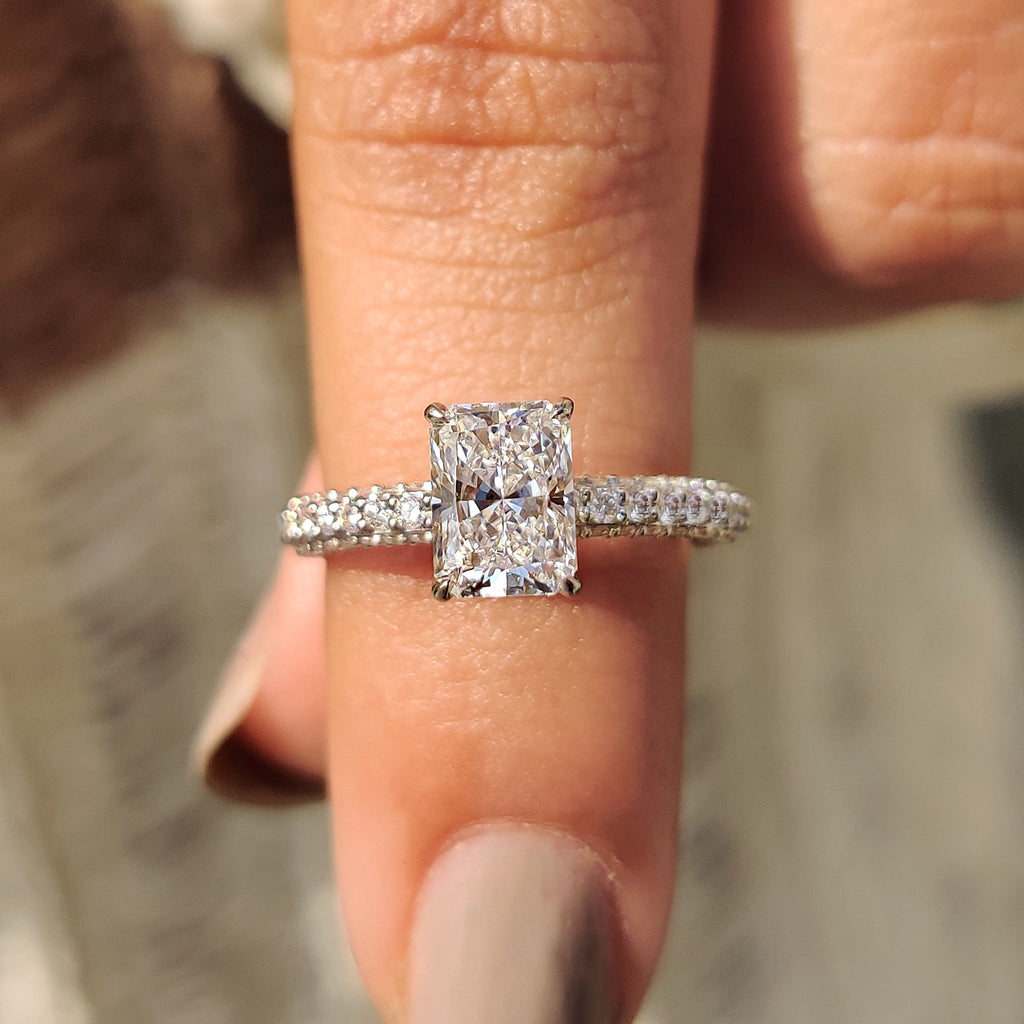 Radiant Cut Diamond Ring In Hidden Halo Design