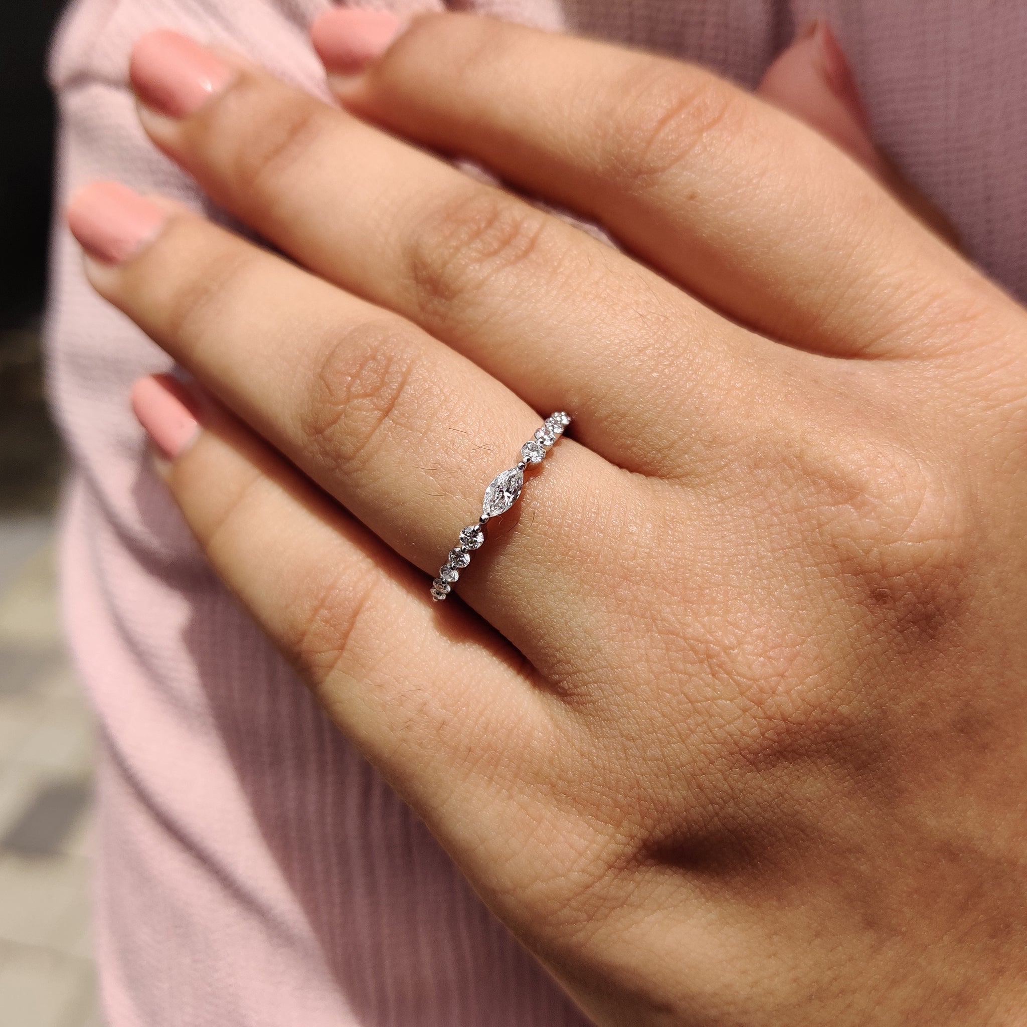 Marquise And Round Diamond Wedding Band With Shared Prong Main image