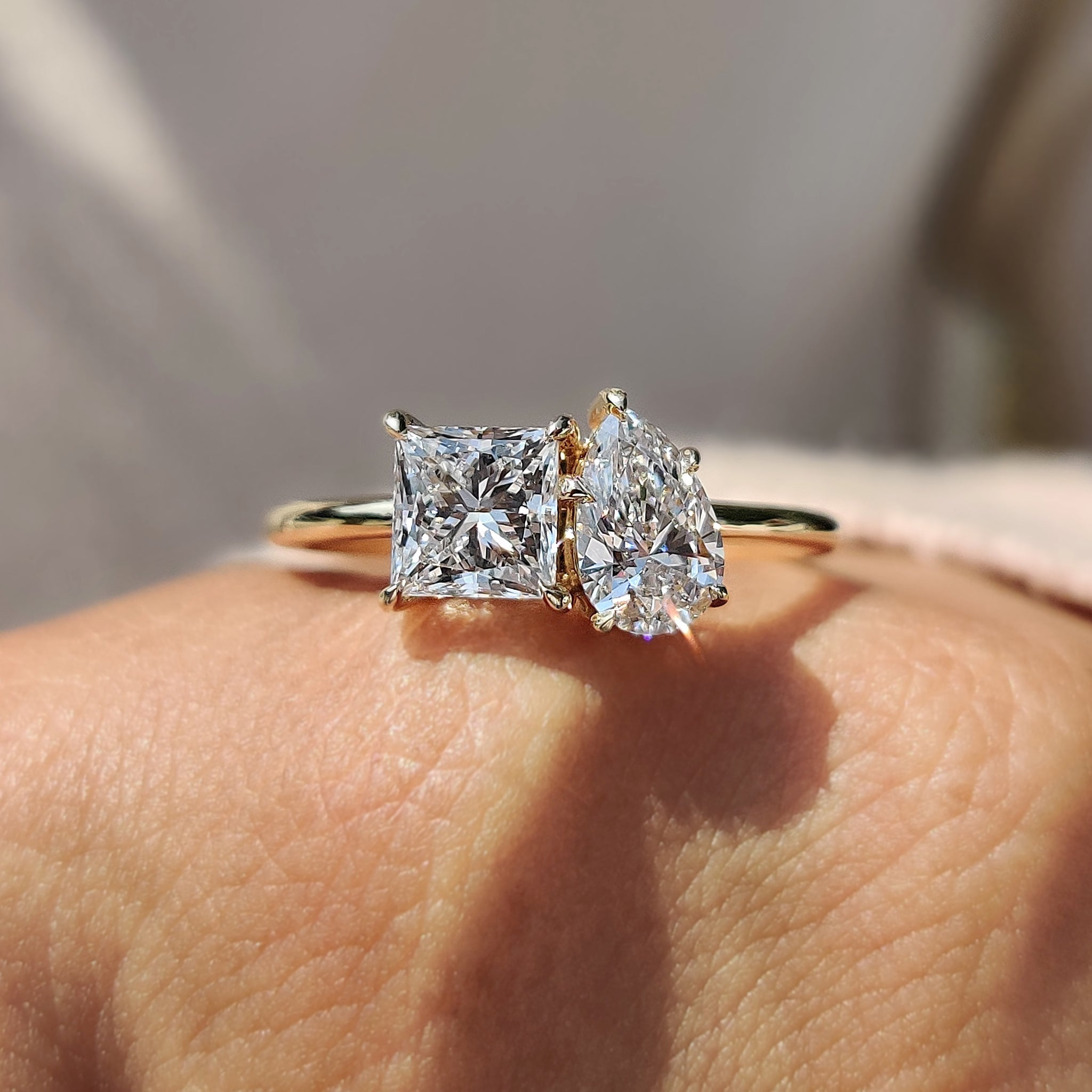 Toi Et Moi Engagement Ring With Princess And Pear Cut Diamond Main image