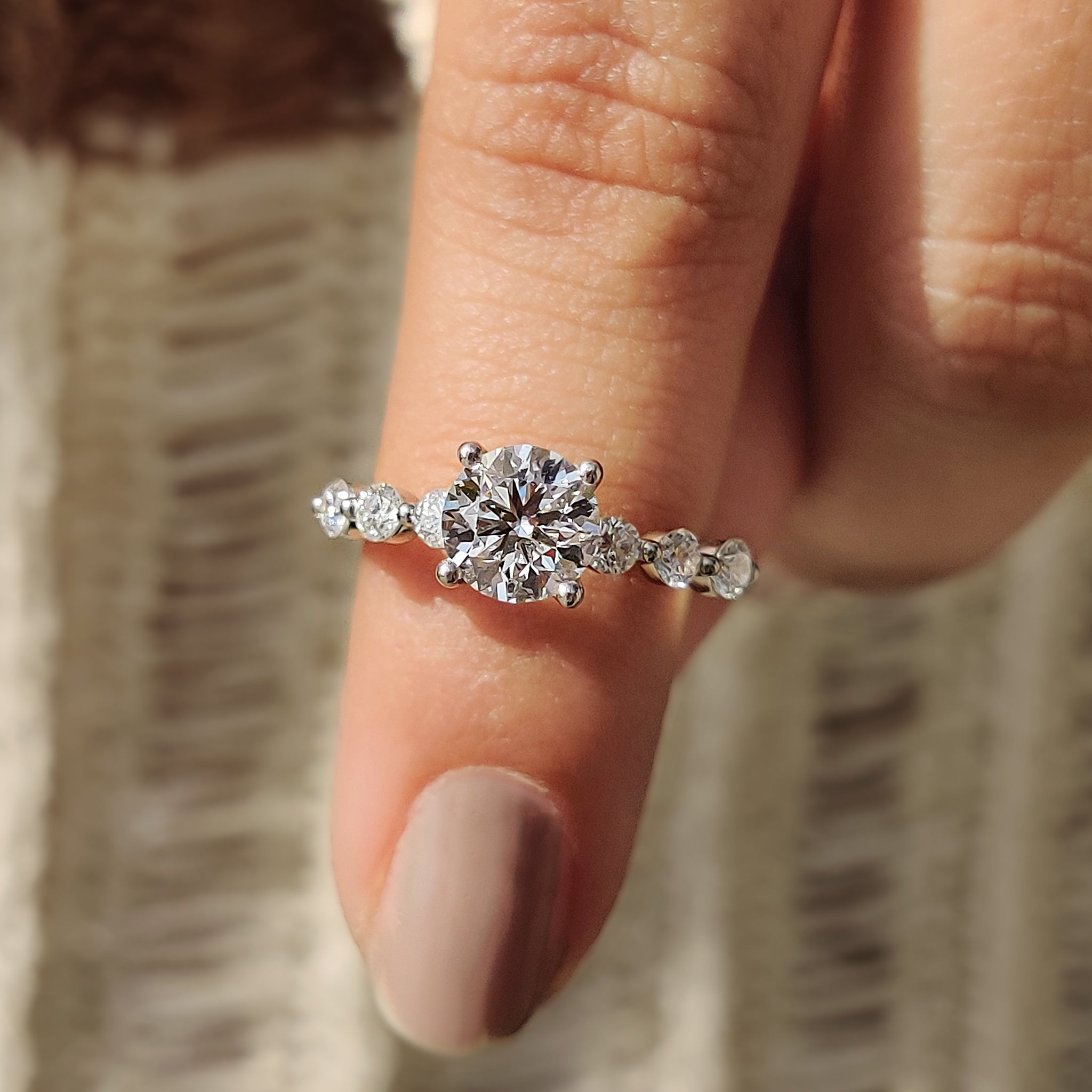 Round Brilliant Cut Diamond Ring With Round Cut Side Stones Main image