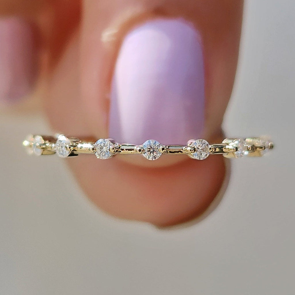 Stackable Wedding Band With Round Cut Moissanite