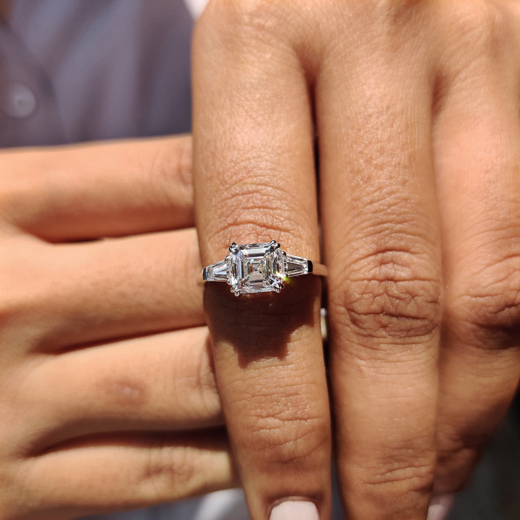3 Stone Diamond Engagement Ring With Asscher and Baguette