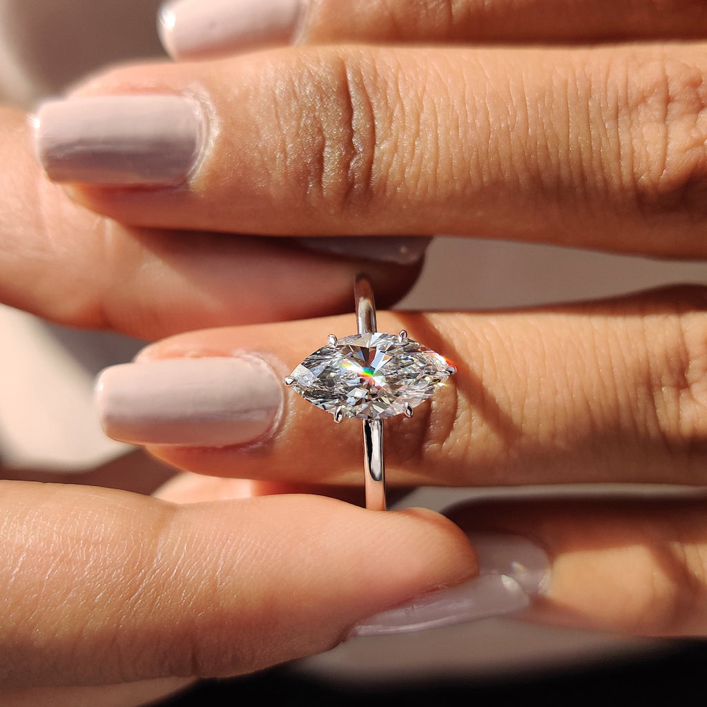 Marquise Cut Engagement Ring with Open Gallery Design