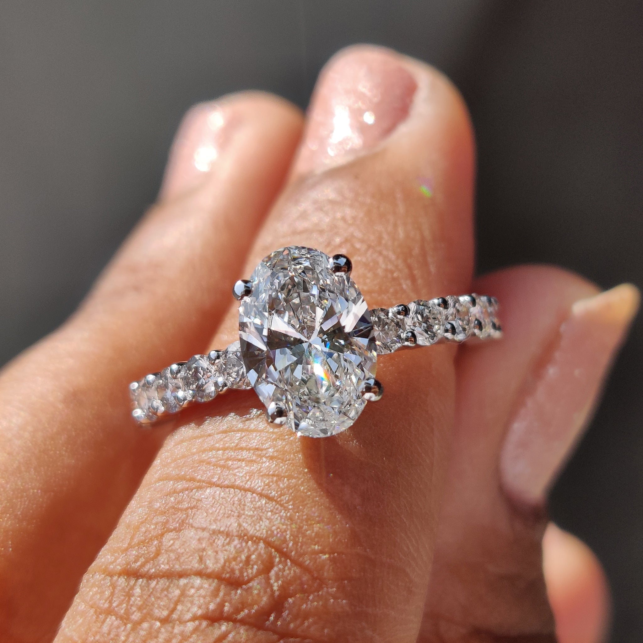 Oval Pave Engagement Ring In Hidden Halo Style Main image