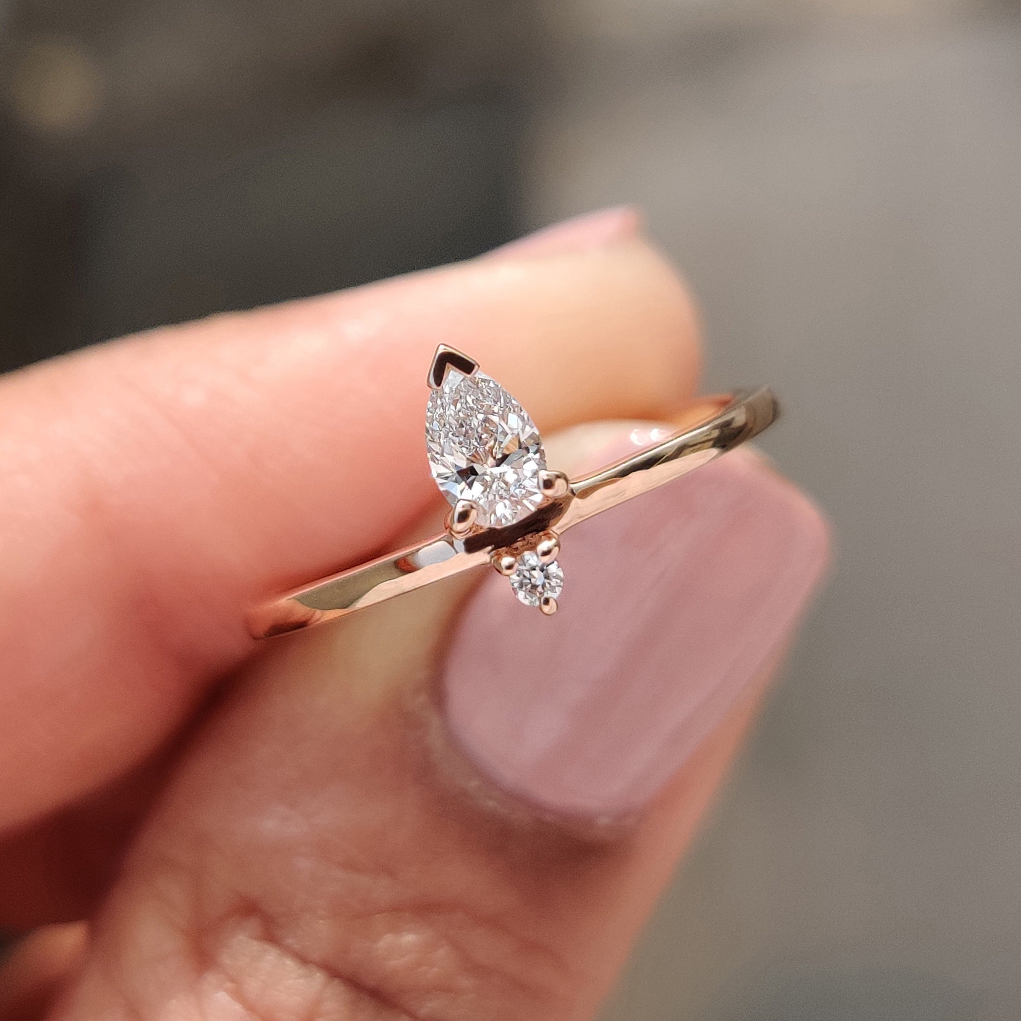 2 Stone Engagement Ring With Pear and Round Diamond Main image