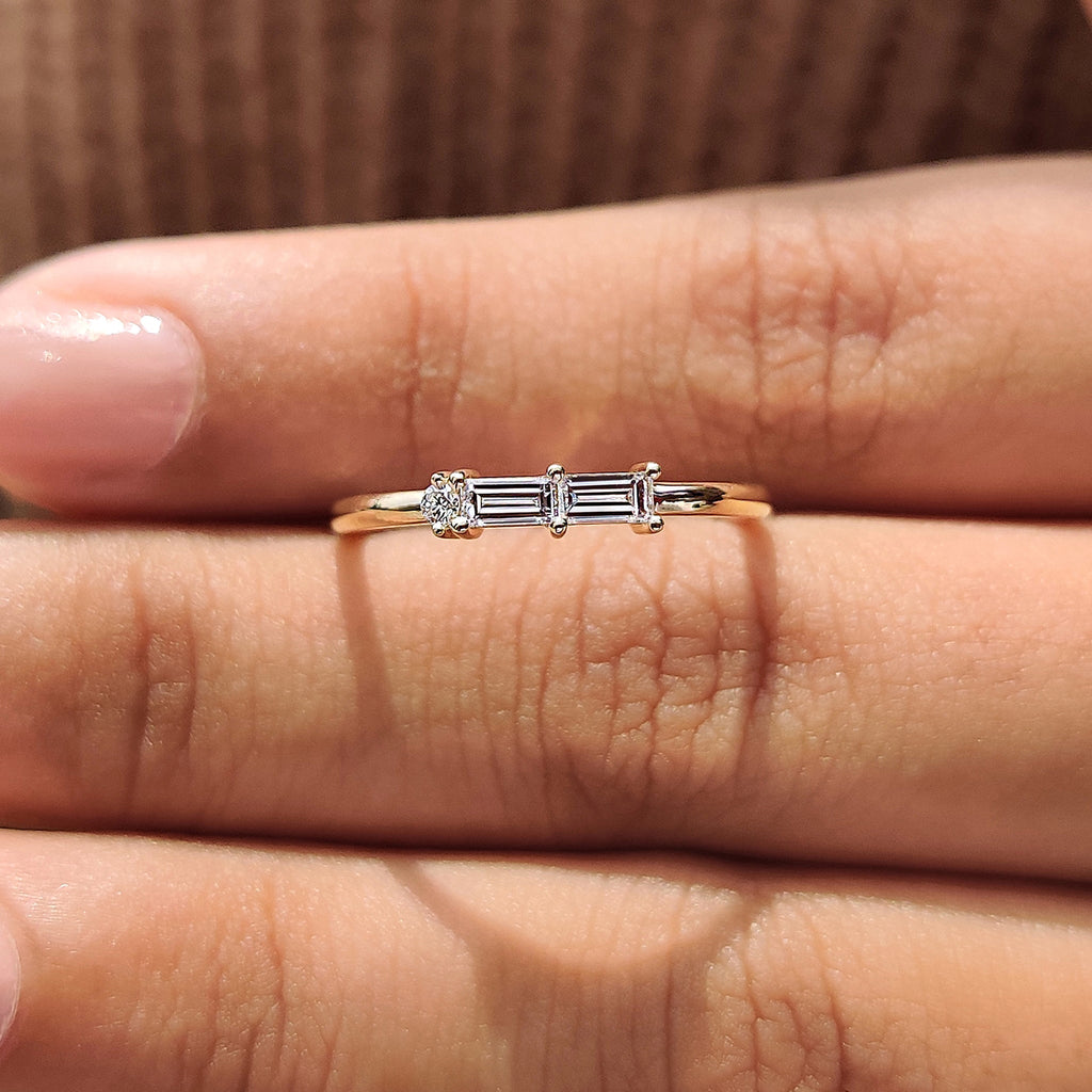 Baguette And Round Cut Yellow Gold Diamond Wedding Band
