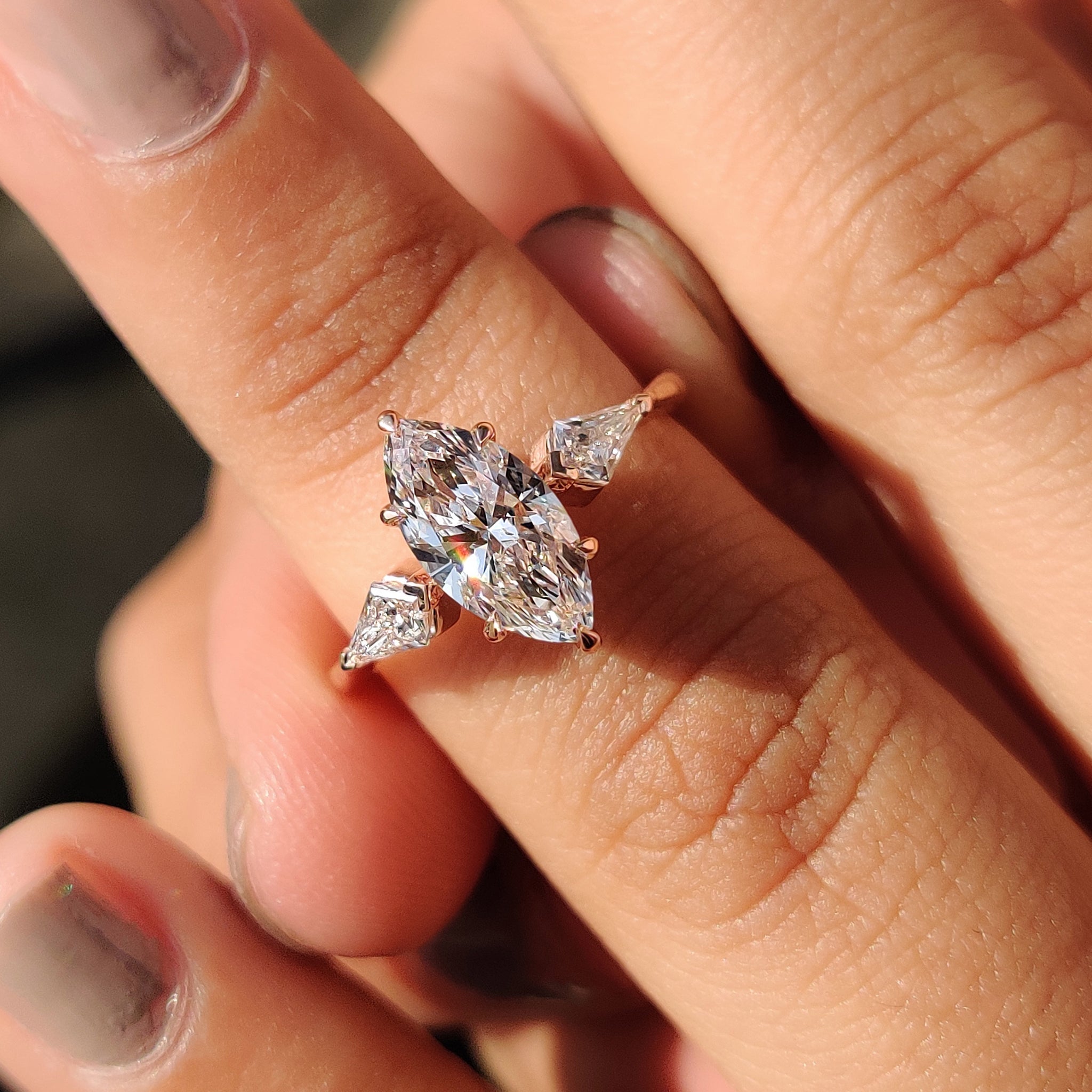 3 Stone Engagement Ring With Marquise And Kite Cut