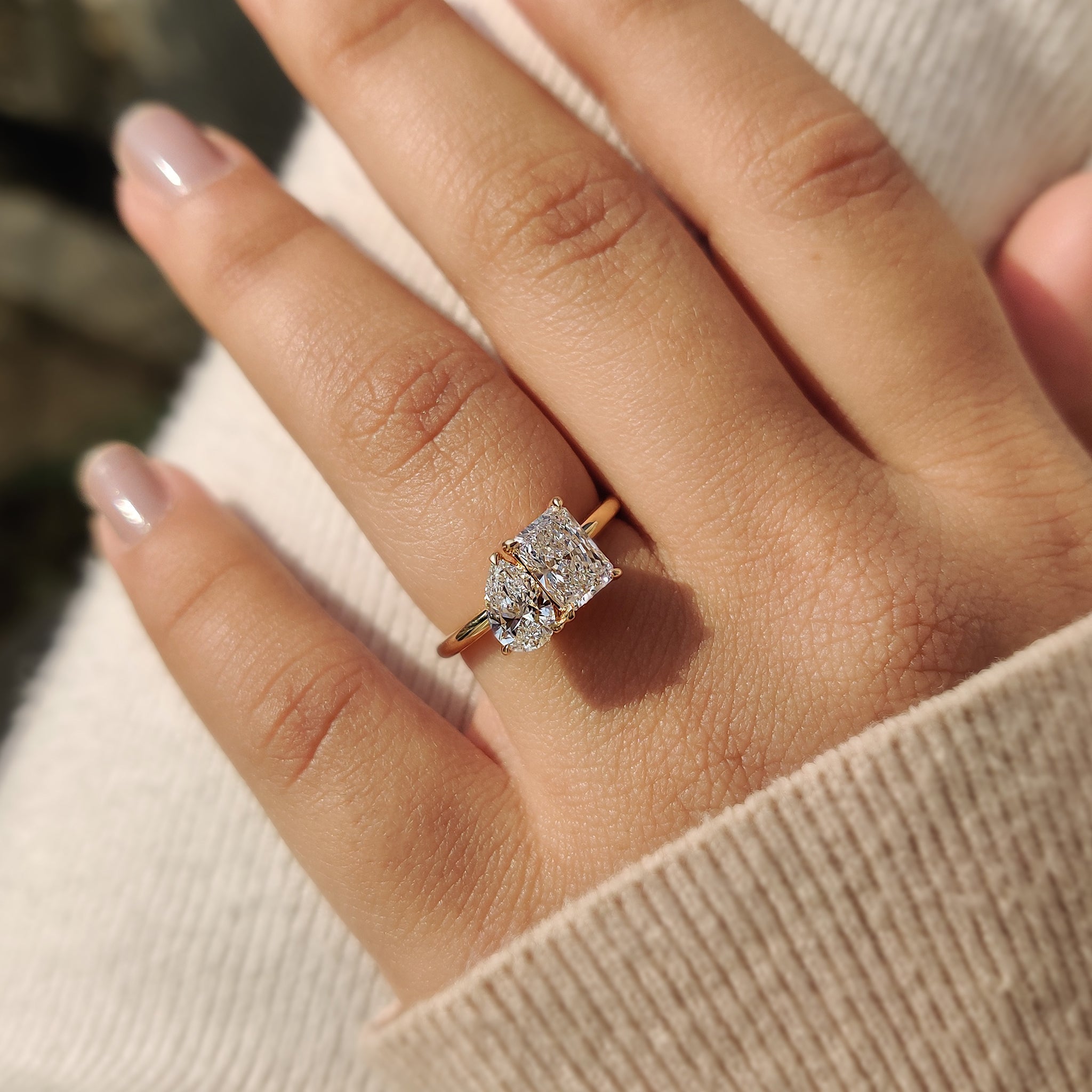 2 Stone Engagement Ring With Pear And Radiant Diamond Main image