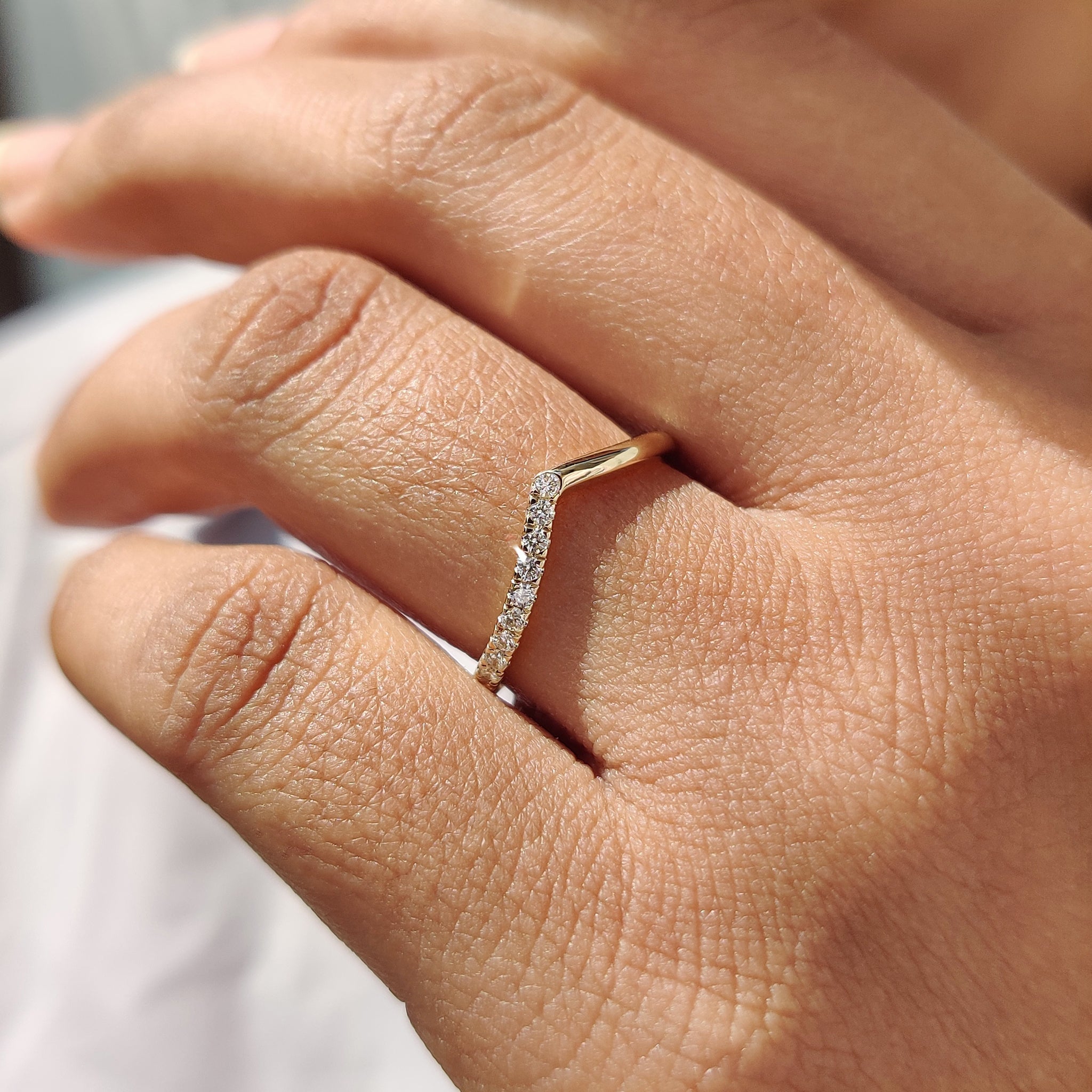 V Shaped Wedding Band with Classic Round Diamond Main image