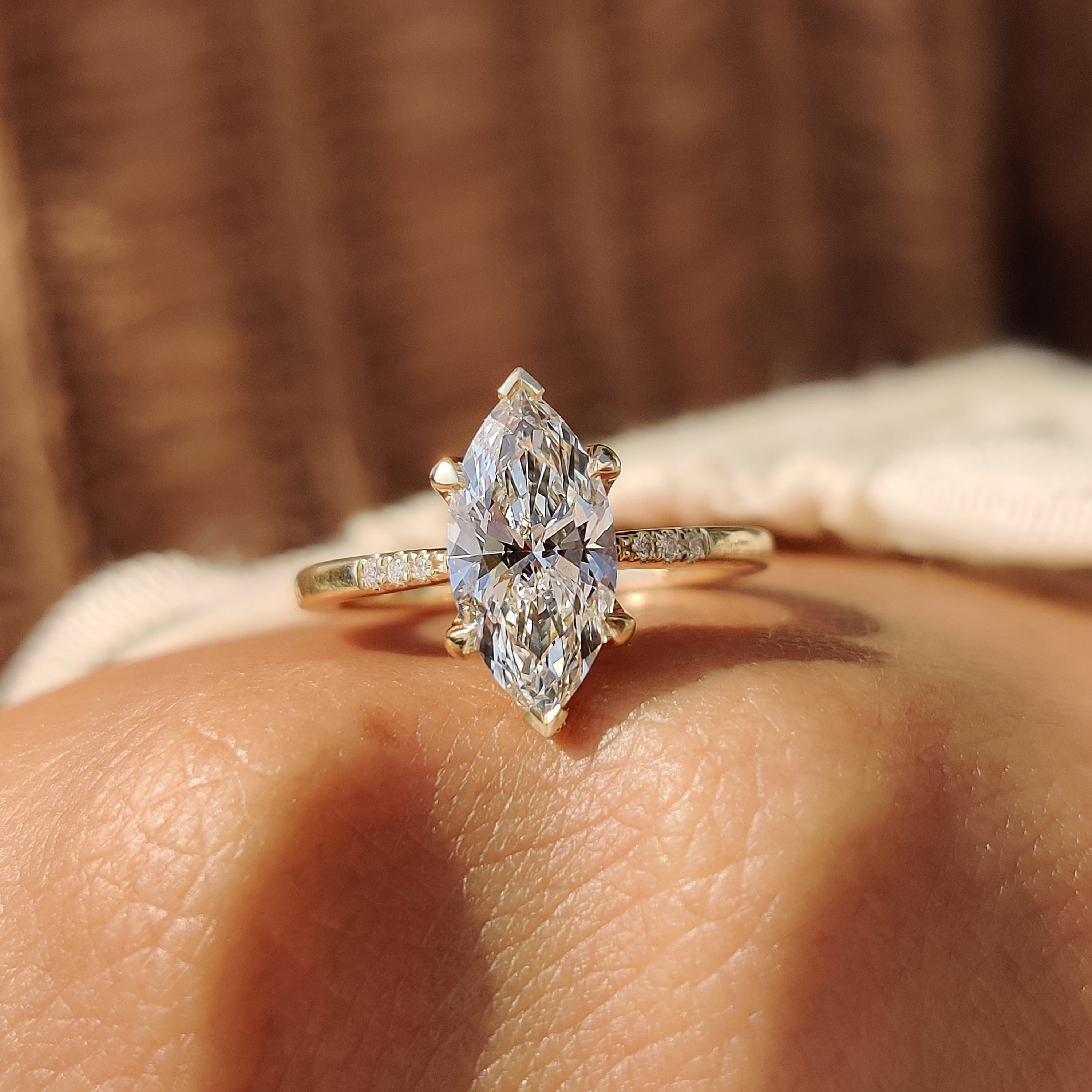 Marquise Diamond Engagement Ring with Tapered Band Main image