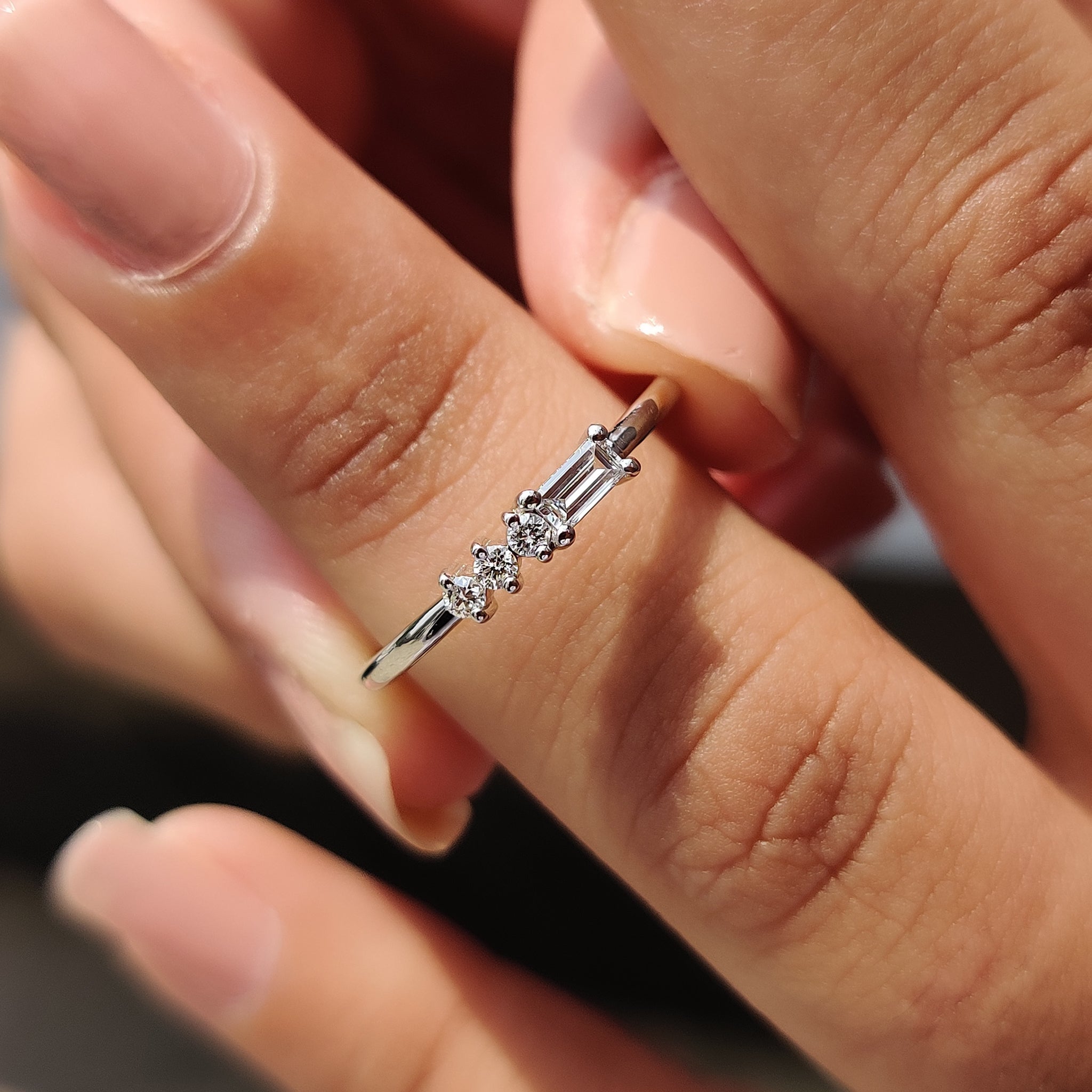 Morse Code Baguette And Round Wedding Band