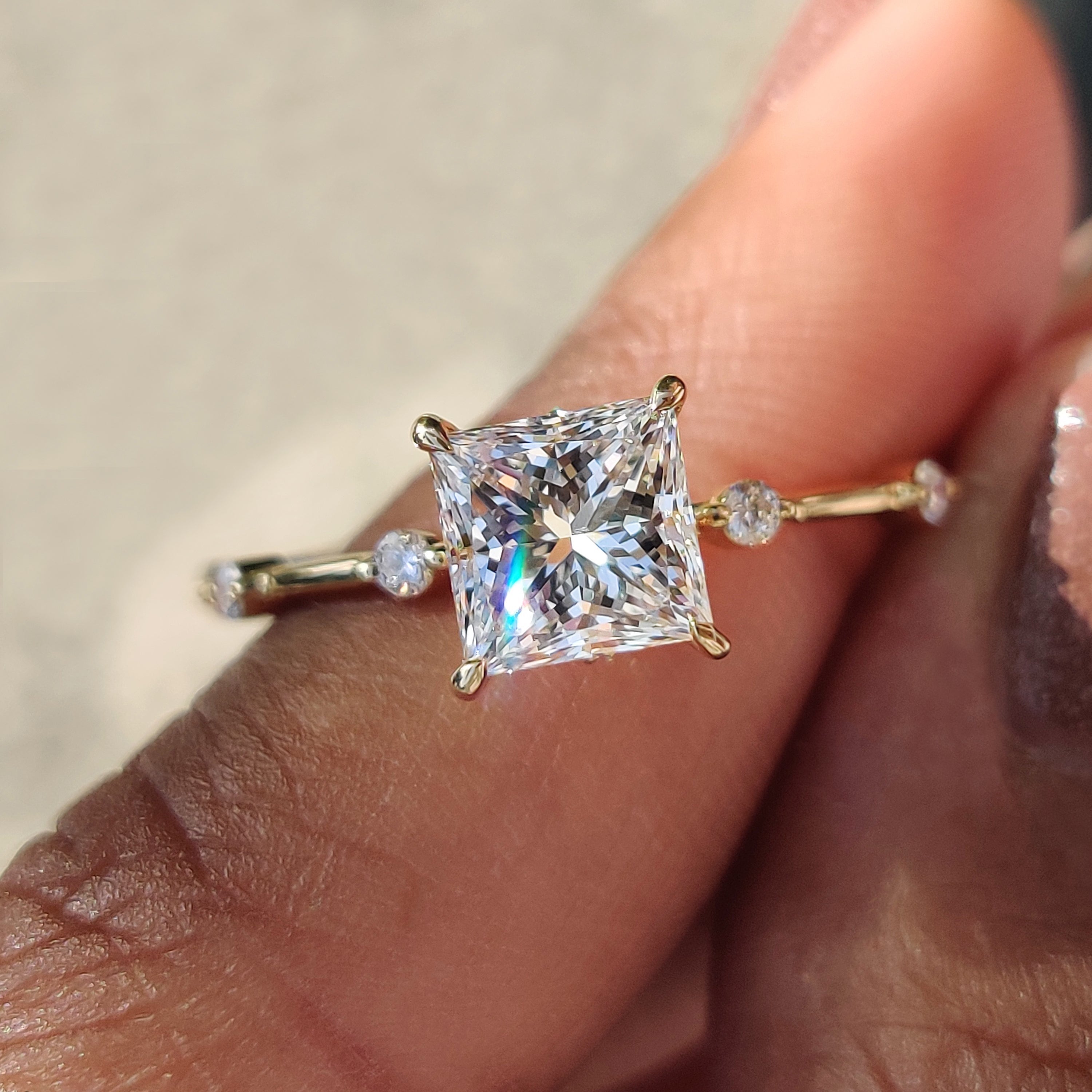 Princess Cut Diamond Ring In Distance Pave Setting Main image