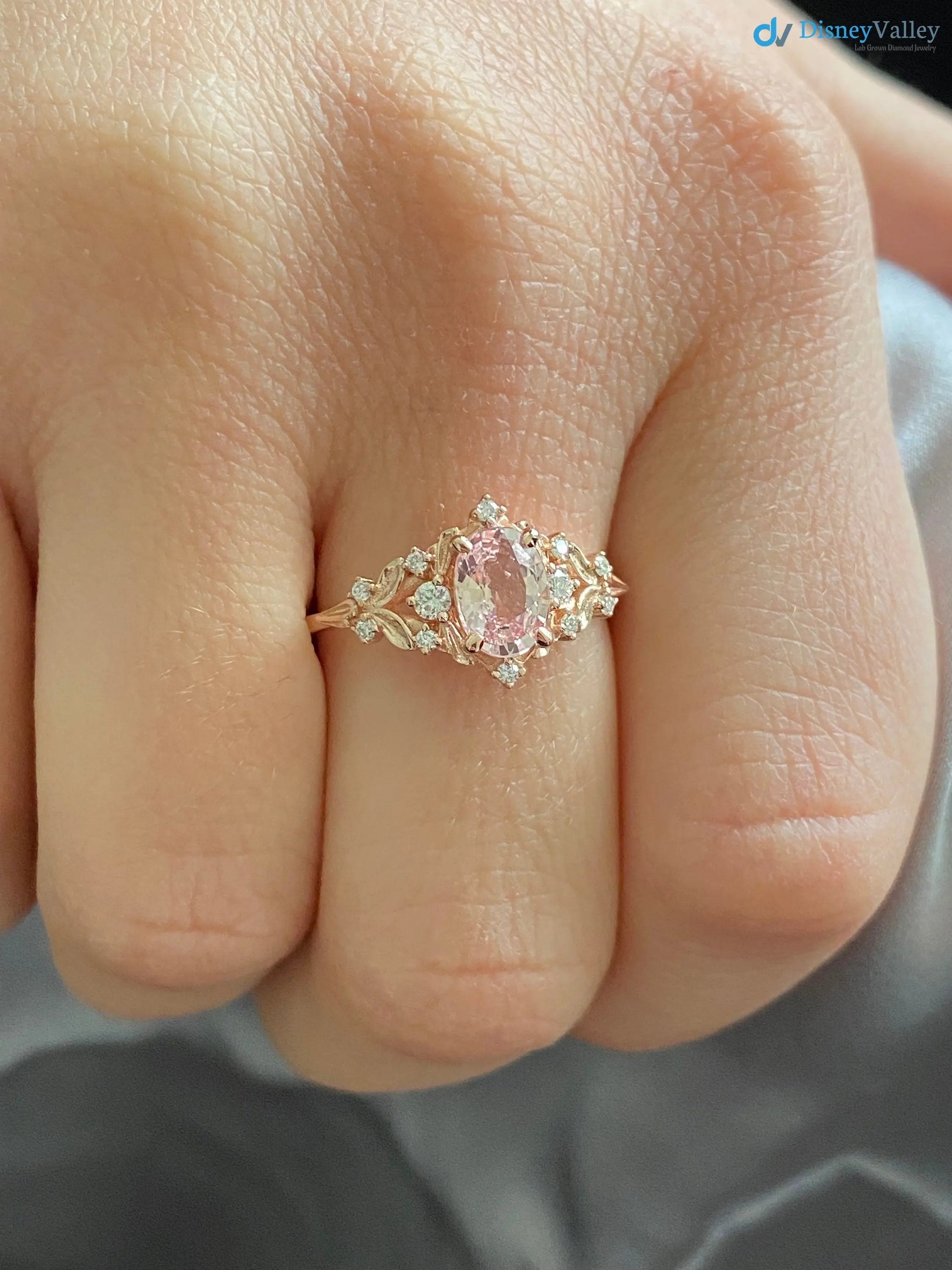 Fancy intense pink lab grown Whimsical gold Vintage engagement ring Secondary image