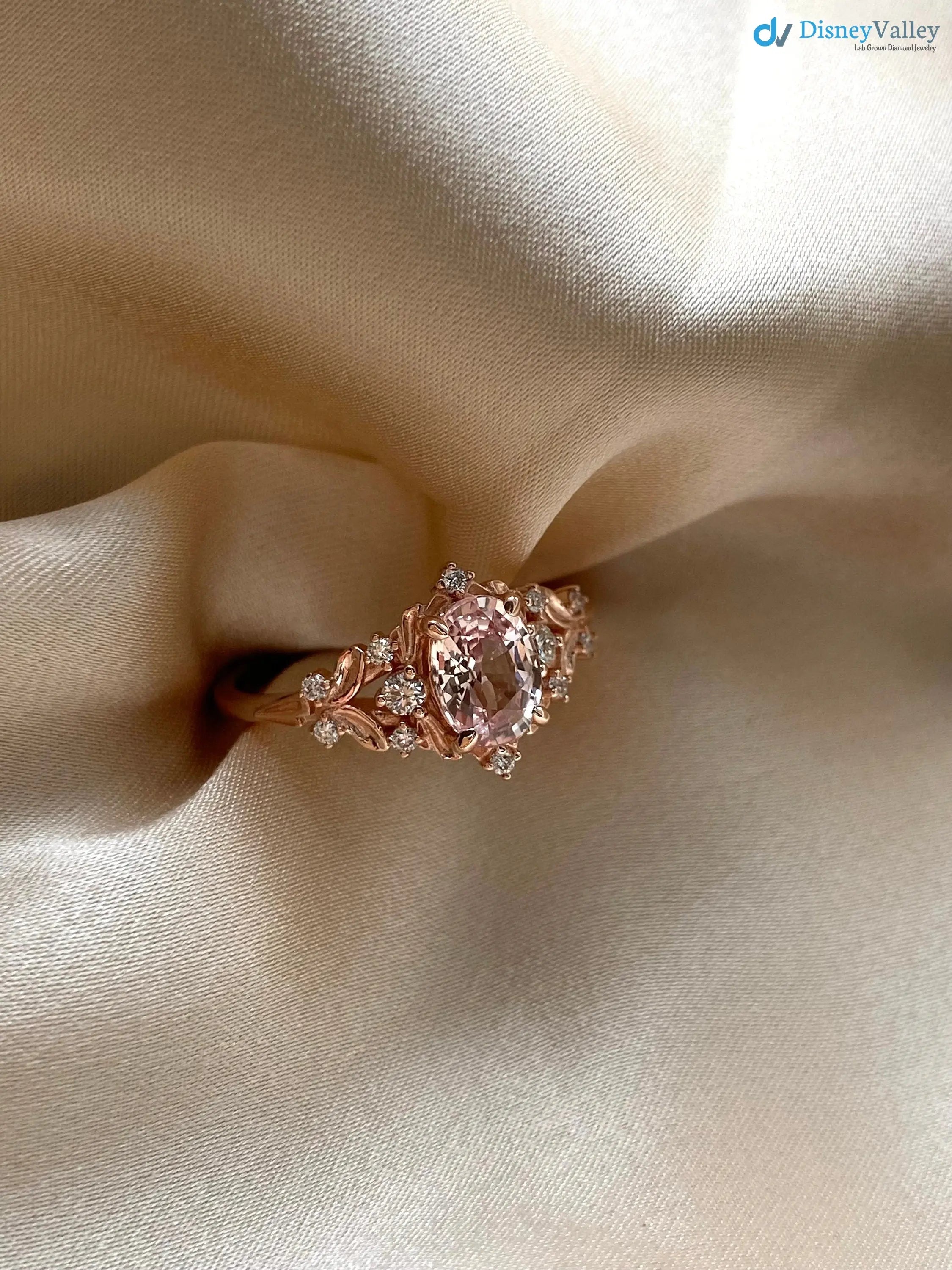 Fancy intense pink lab grown Whimsical gold Vintage engagement ring - DisneyValley