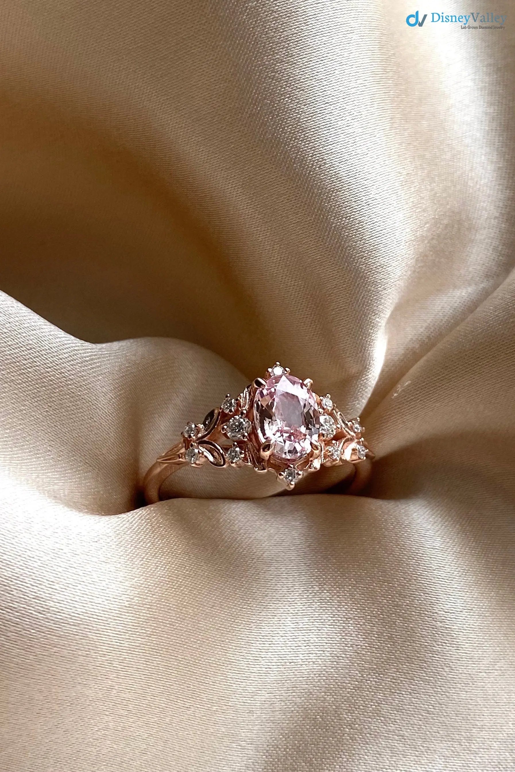 Fancy intense pink lab grown Whimsical gold Vintage engagement ring - DisneyValley