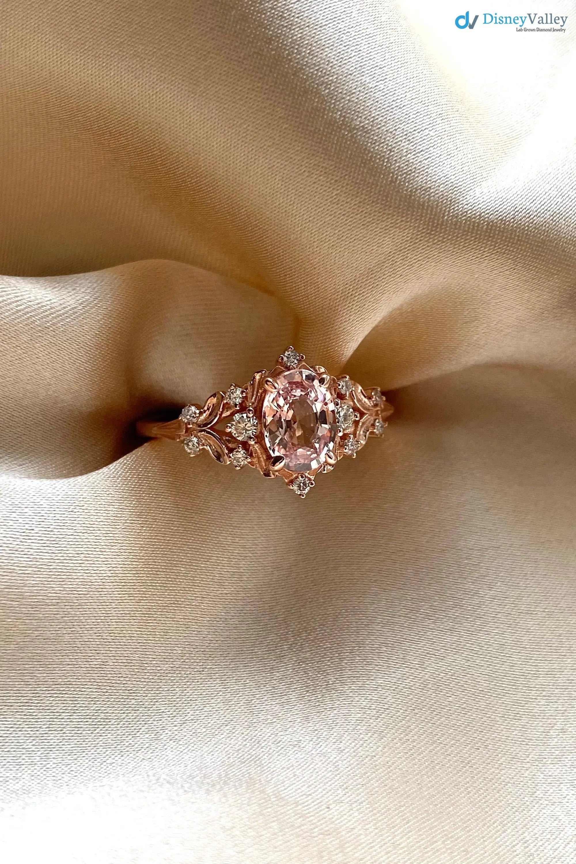 Fancy intense pink lab grown Whimsical gold Vintage engagement ring - DisneyValley