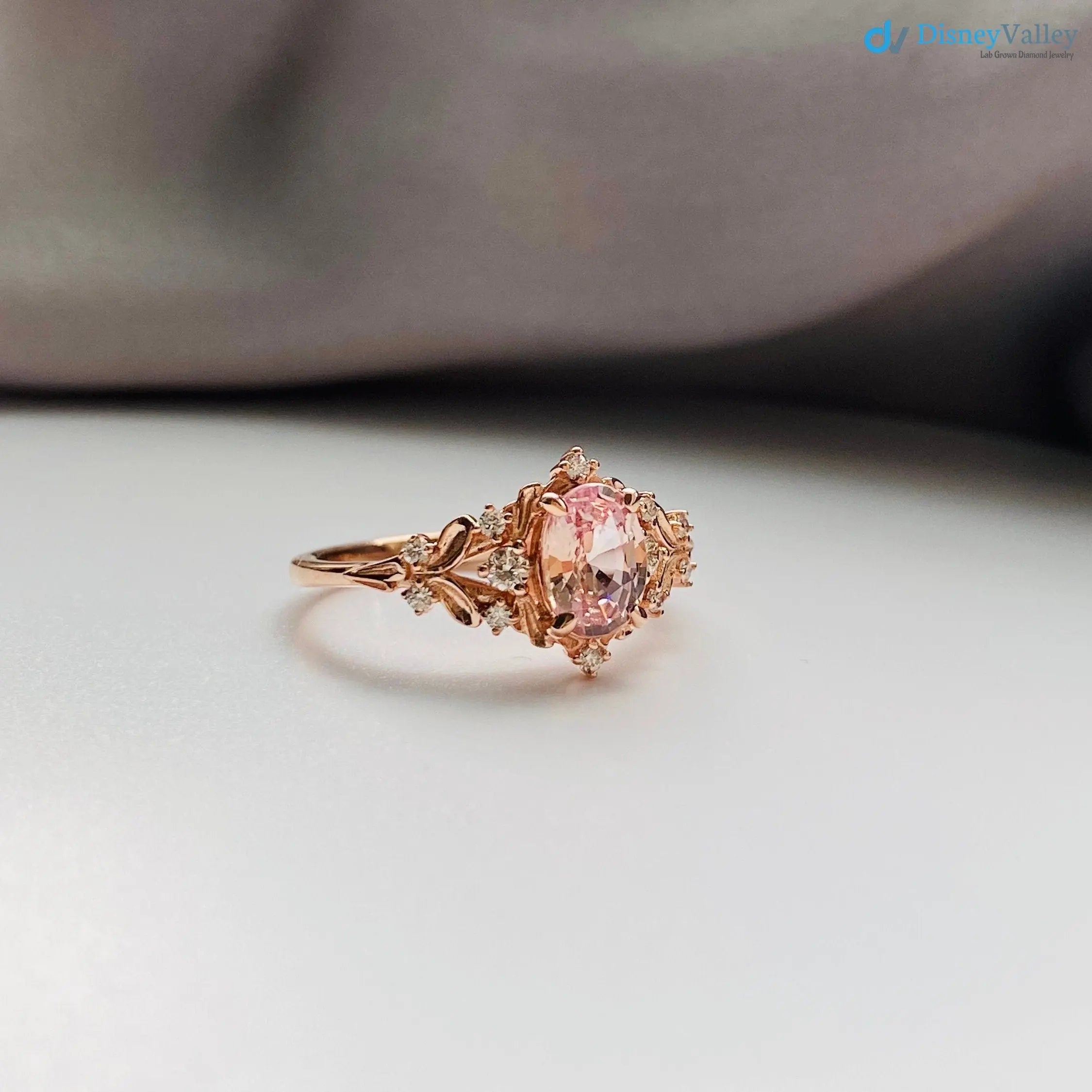 Fancy intense pink lab grown Whimsical gold Vintage engagement ring - DisneyValley