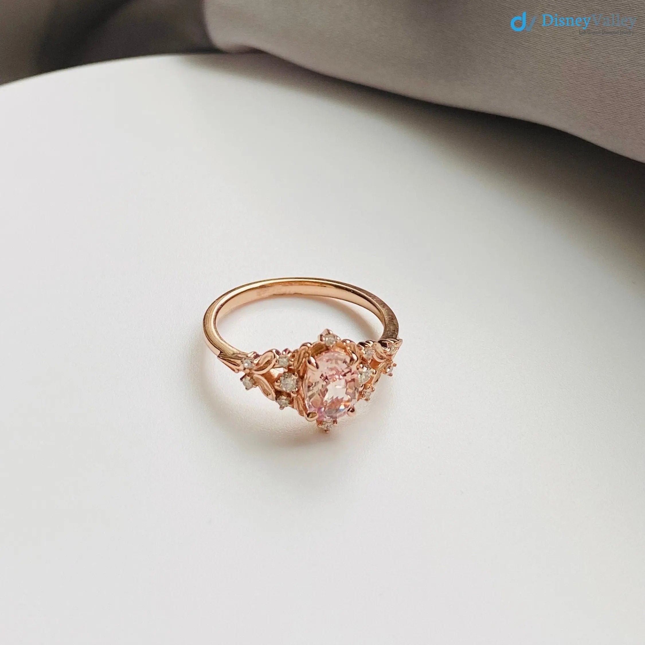 Fancy intense pink lab grown Whimsical gold Vintage engagement ring - DisneyValley