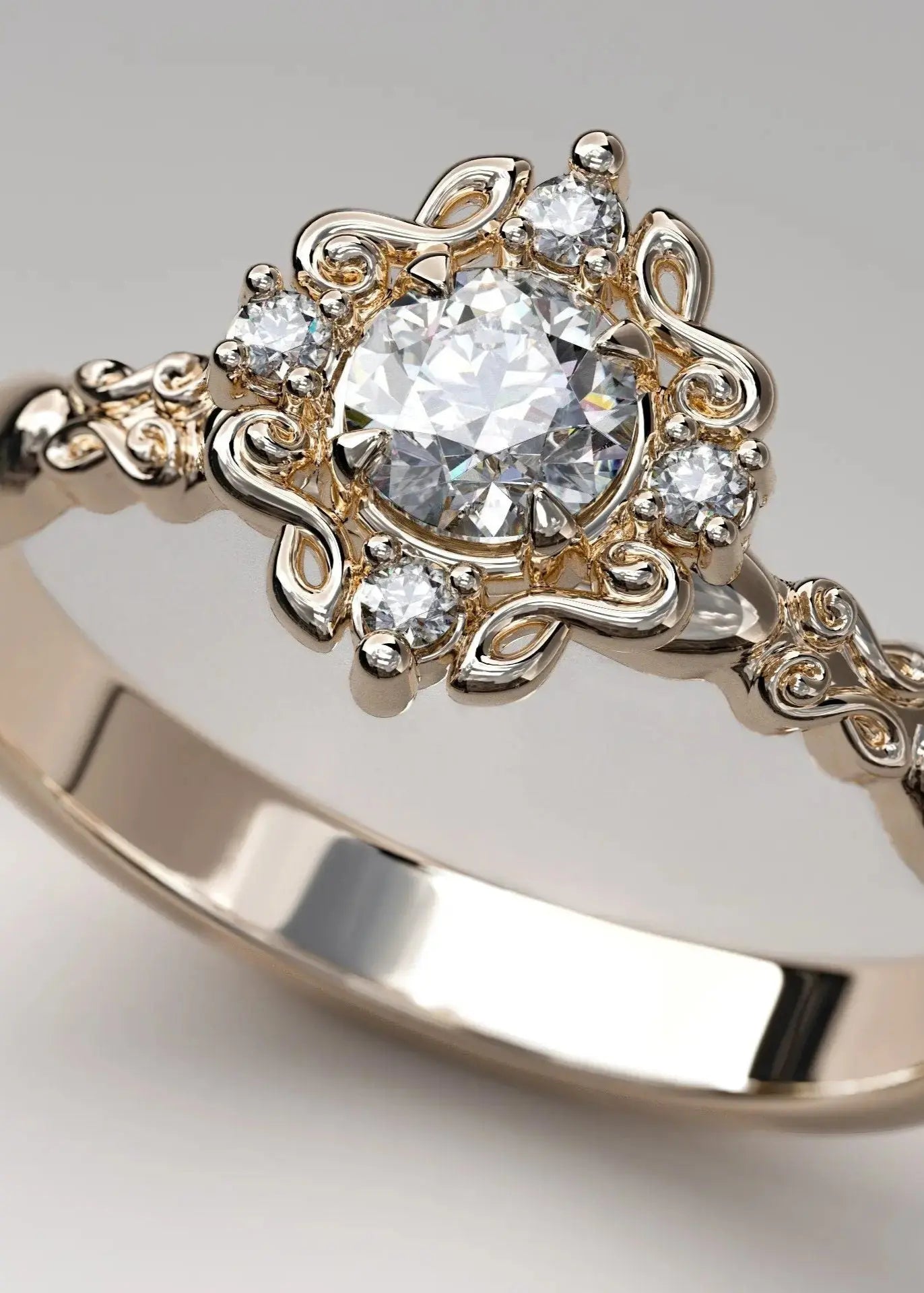 Feminine Detailing and Unique Diamond and Vintage Halo Wedding Rings DisneyValley Main image