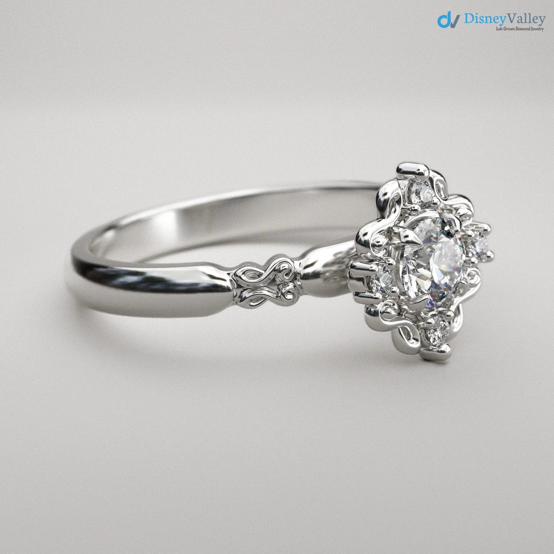 Feminine Detailing and Unique Diamond and Vintage Halo Wedding Rings - DisneyValley