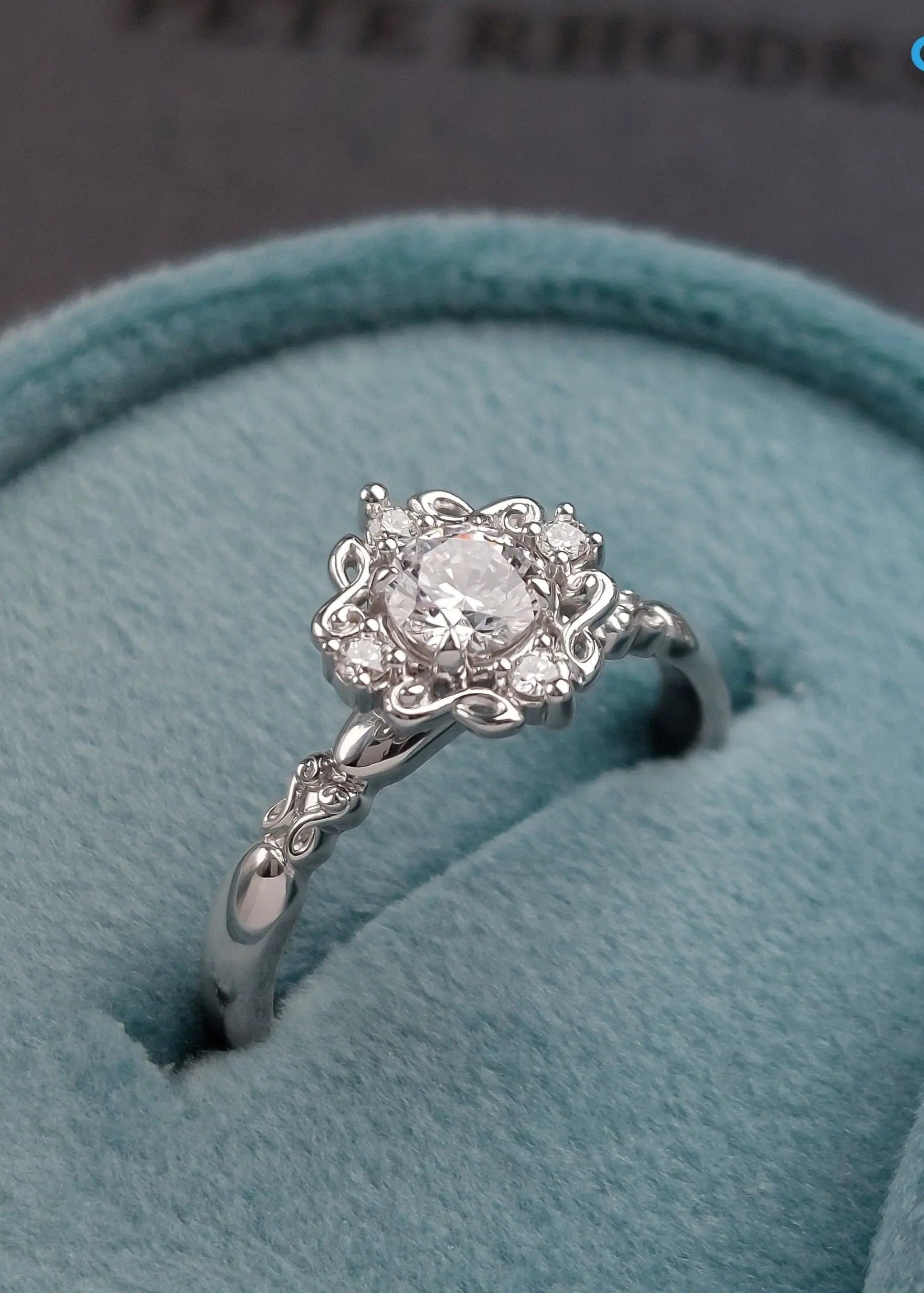 Feminine Detailing and Unique Diamond and Vintage Halo Wedding Rings Secondary image