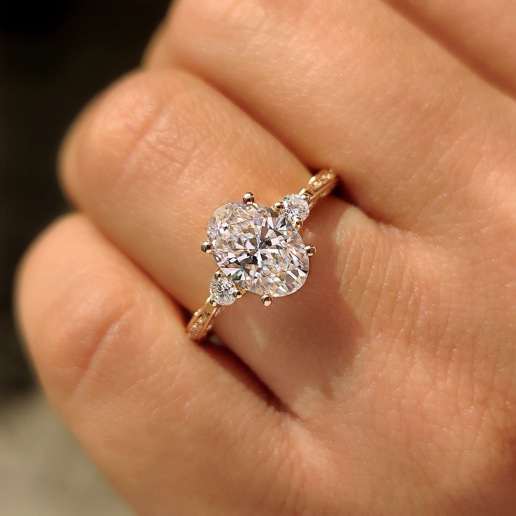 Oval Cut Vintage Engagement Ring with Filigree Design on Shank