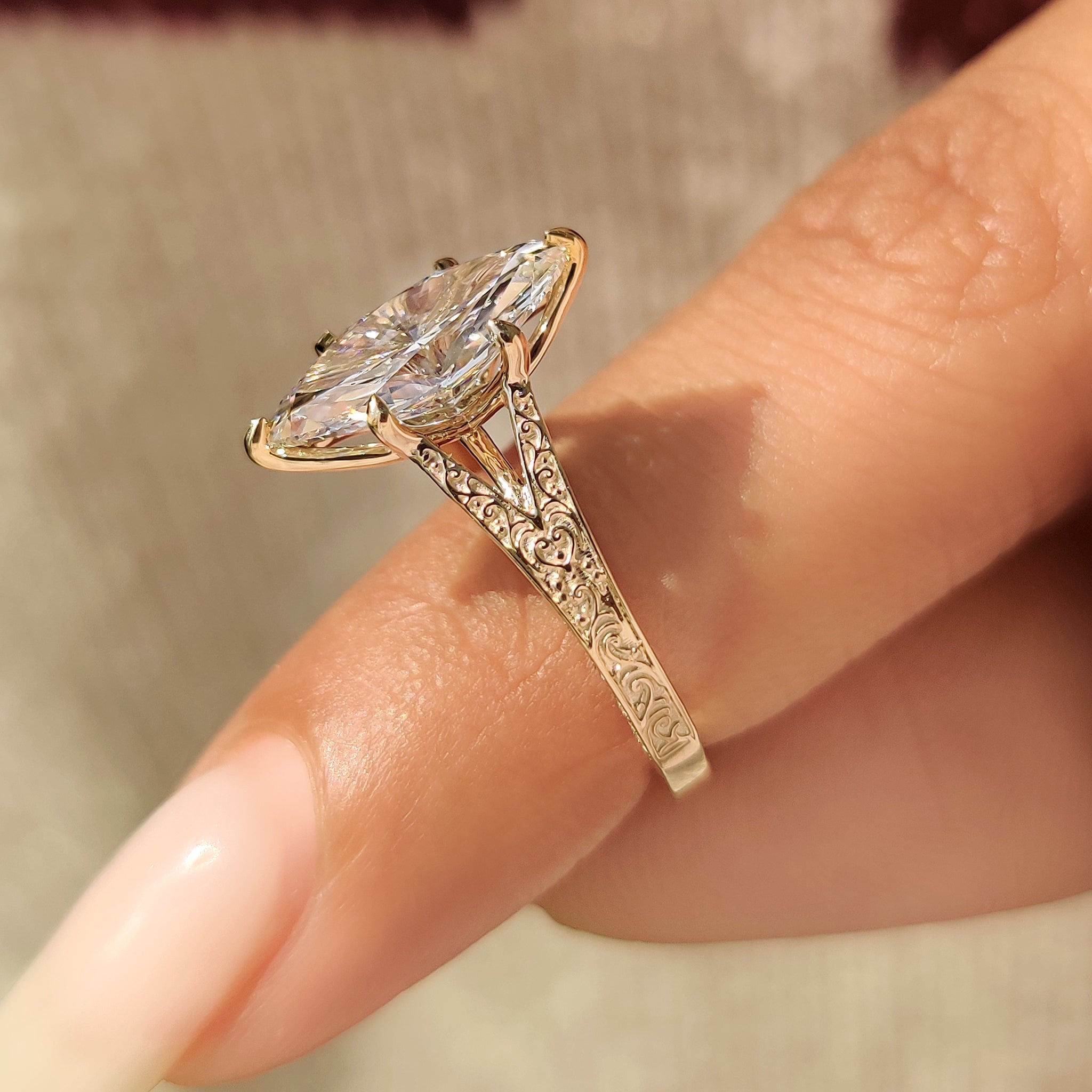 Marquise Cut Vintage Diamond Ring with Filigree Details
