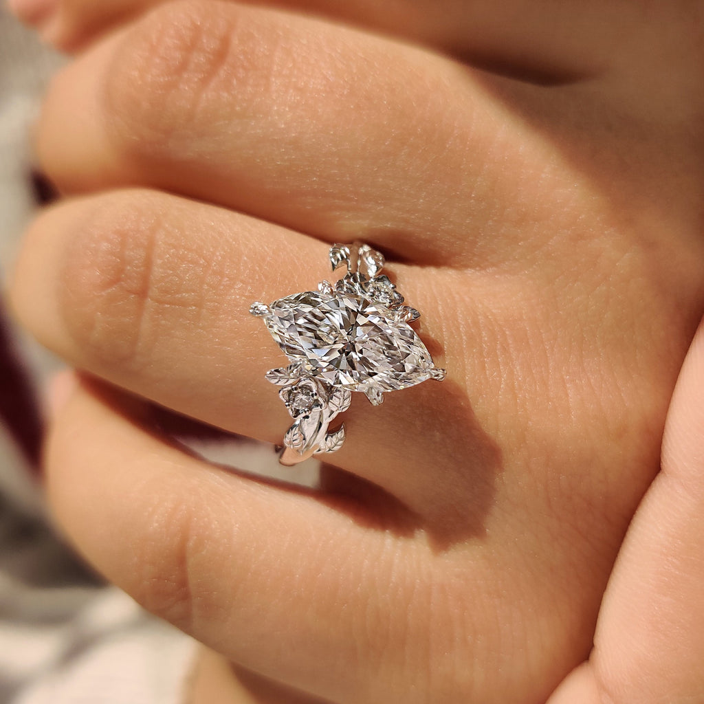 Nature Inspired Marquise Cut Engagement Ring in Floral Details