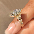 Flower Design Marquise Cut Diamond Ring In Vintage Style