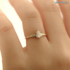 Foliate engagement ring, wedding solitaire pear cut diamond vintage leaf ring DisneyValley